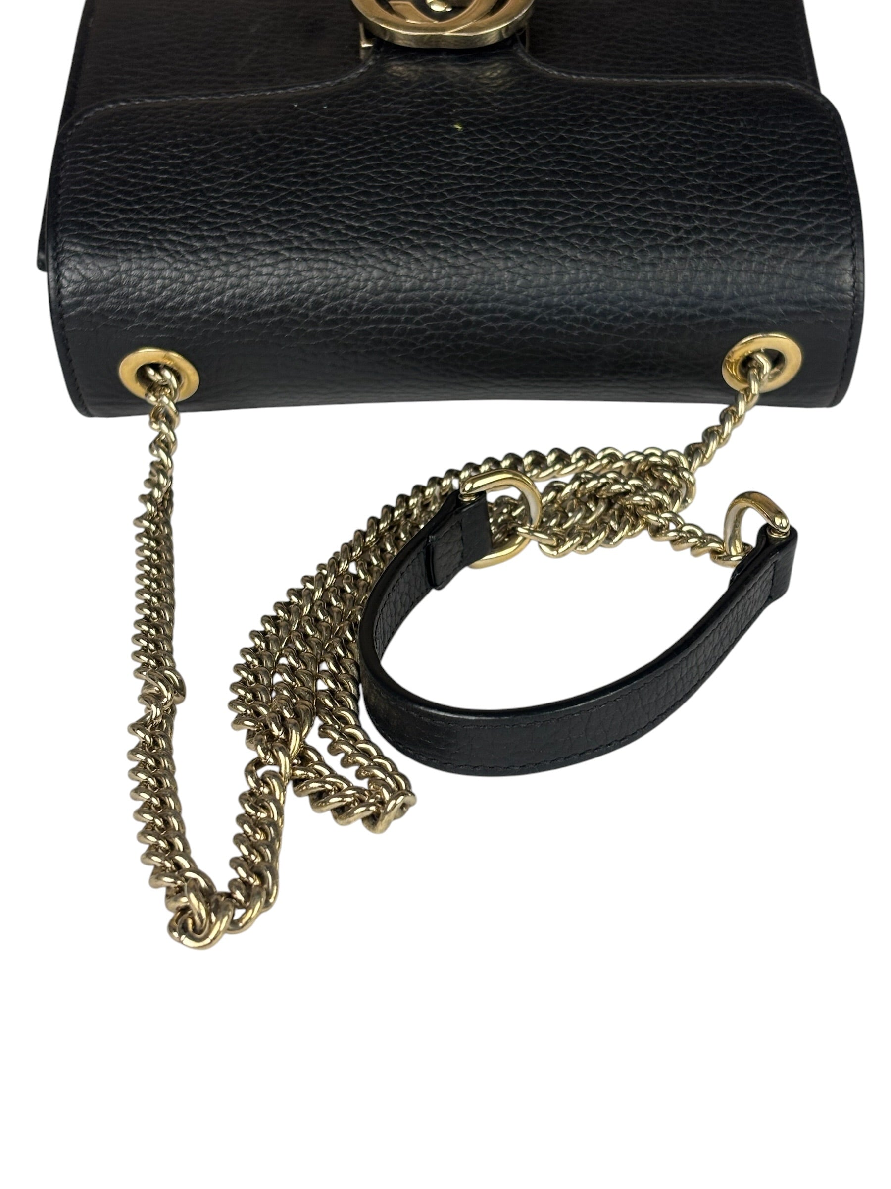 Gucci Black Leather G Interlocking Small Chain Shoulder Bag