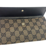 Gucci Black Leather Trim GG Flap Long Wallet