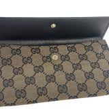 Gucci Black Leather Trim GG Flap Long Wallet