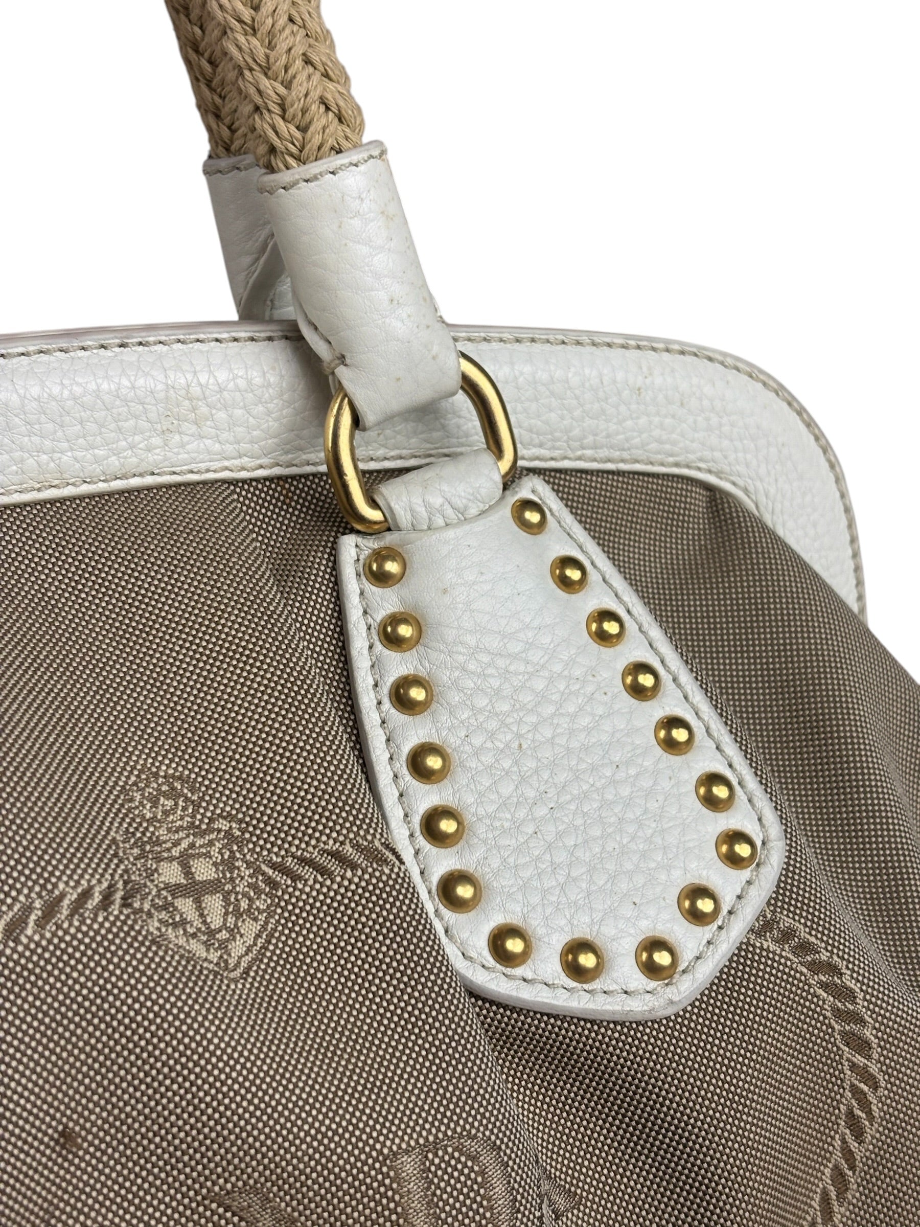 Prada Beige Vitello Trimmed Canapa Bag
