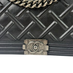 Chanel Black Leather Diamond Quilted Medium Boy Bag 2012
