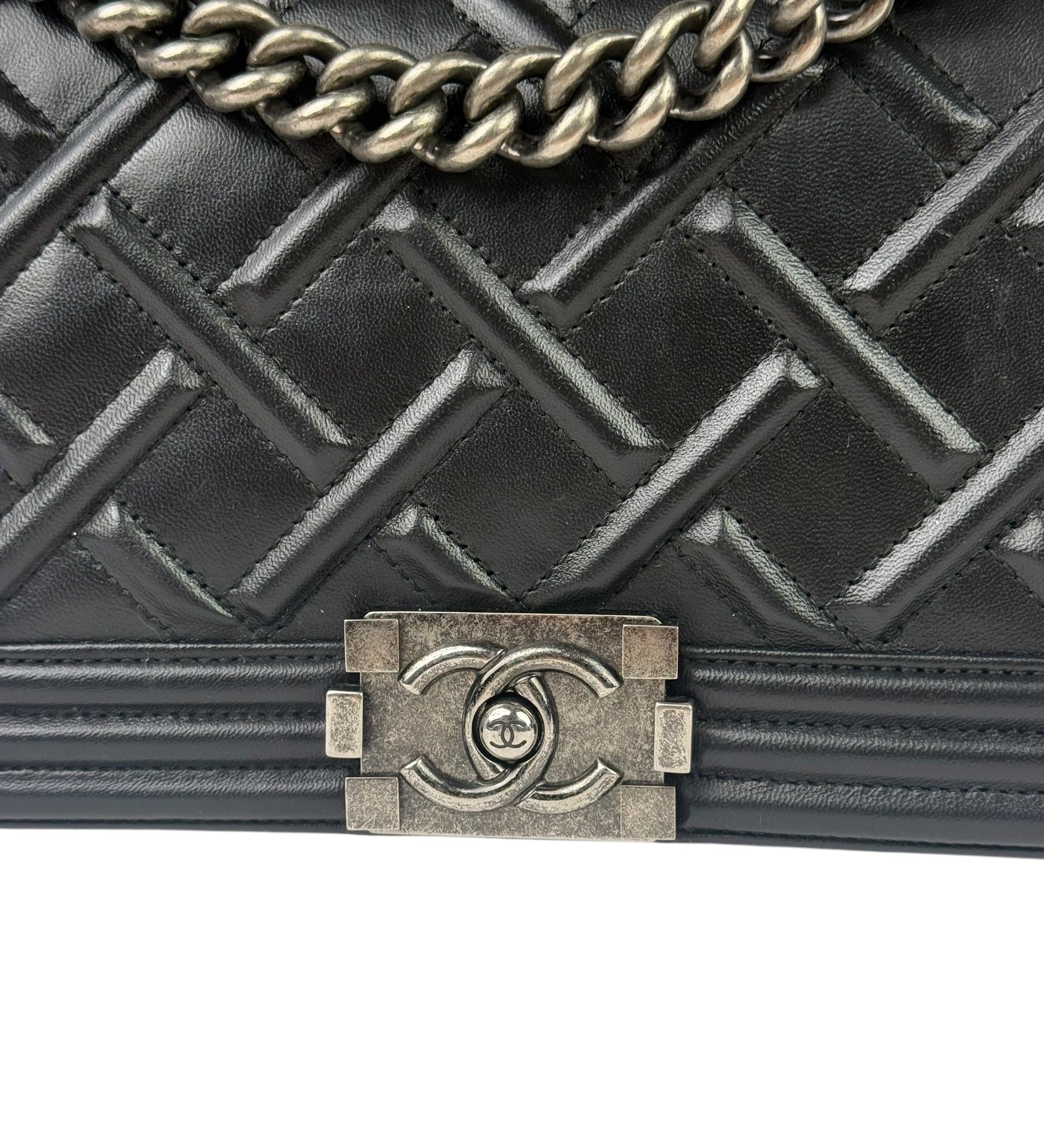 Chanel Black Leather Diamond Quilted Medium Boy Bag 2012