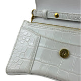Balenciaga White Crocodile Embossed Hourglass Wallet On Chain