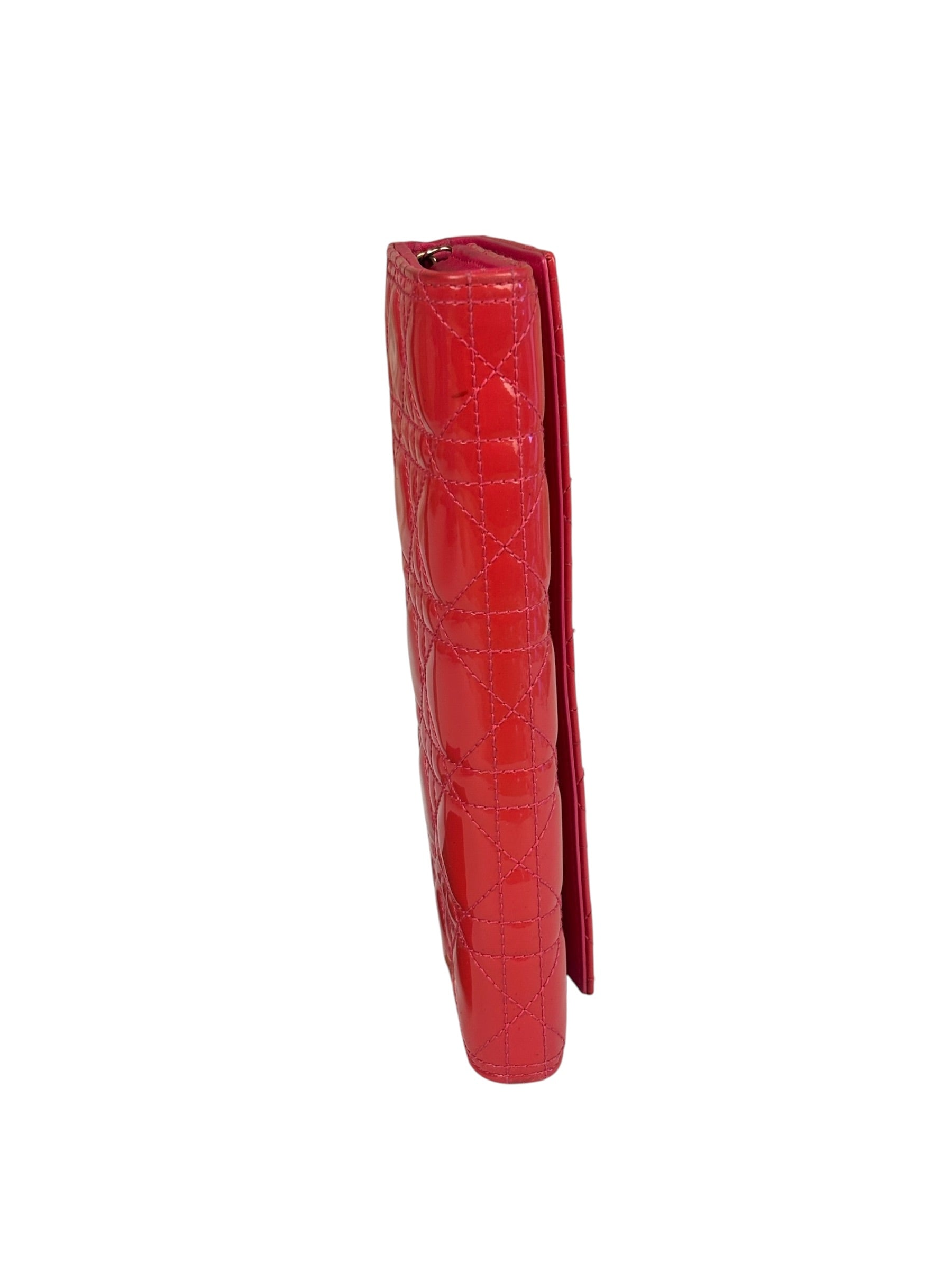 Christian Dior Cannage Red Patent Leather Wallet On Chain