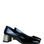 Miu Miu Black Patent Crystal Embellished Pumps