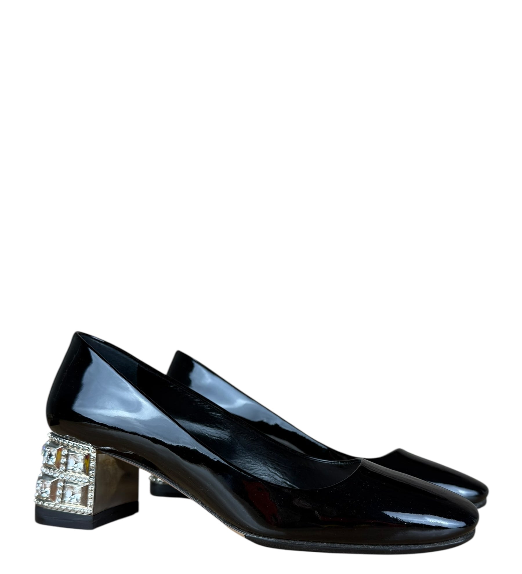 Miu Miu Black Patent Crystal Embellished Pumps