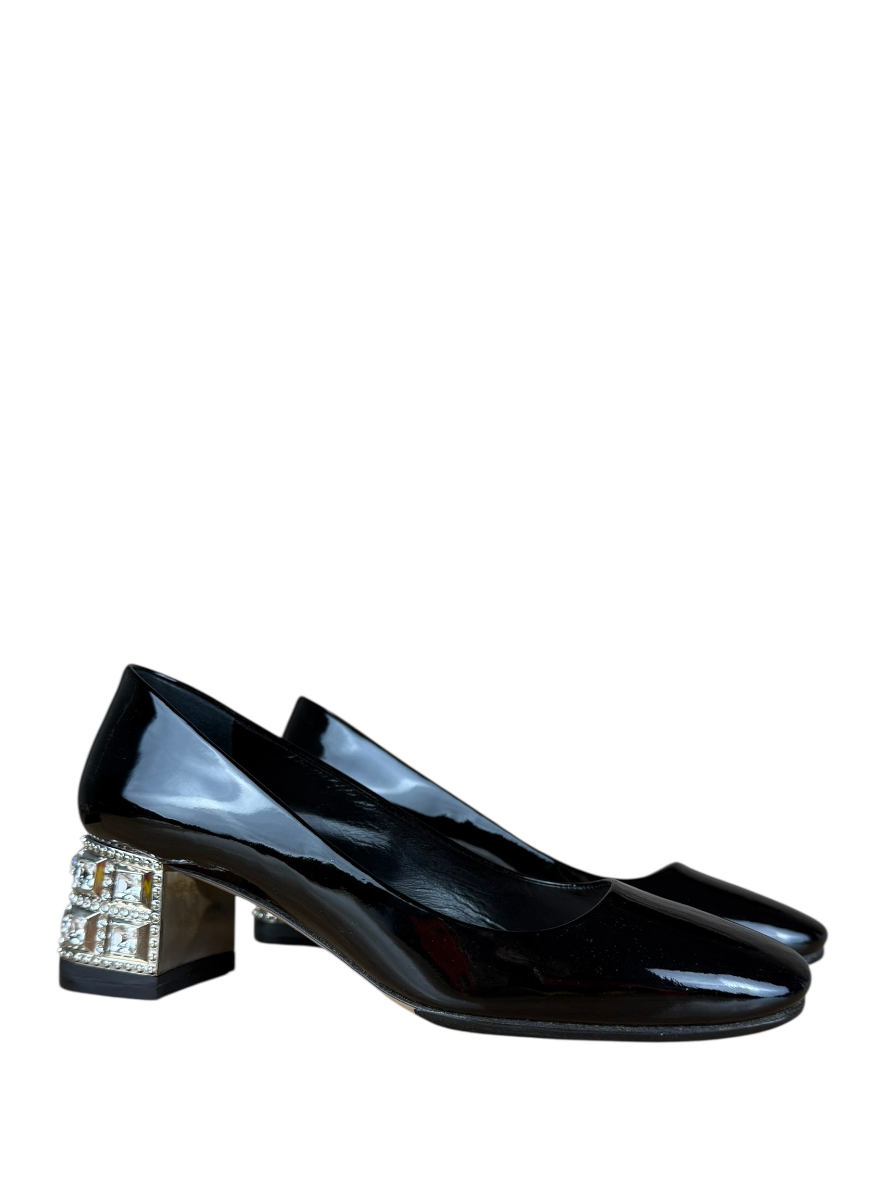 Miu Miu Black Patent Crystal Embellished Pumps