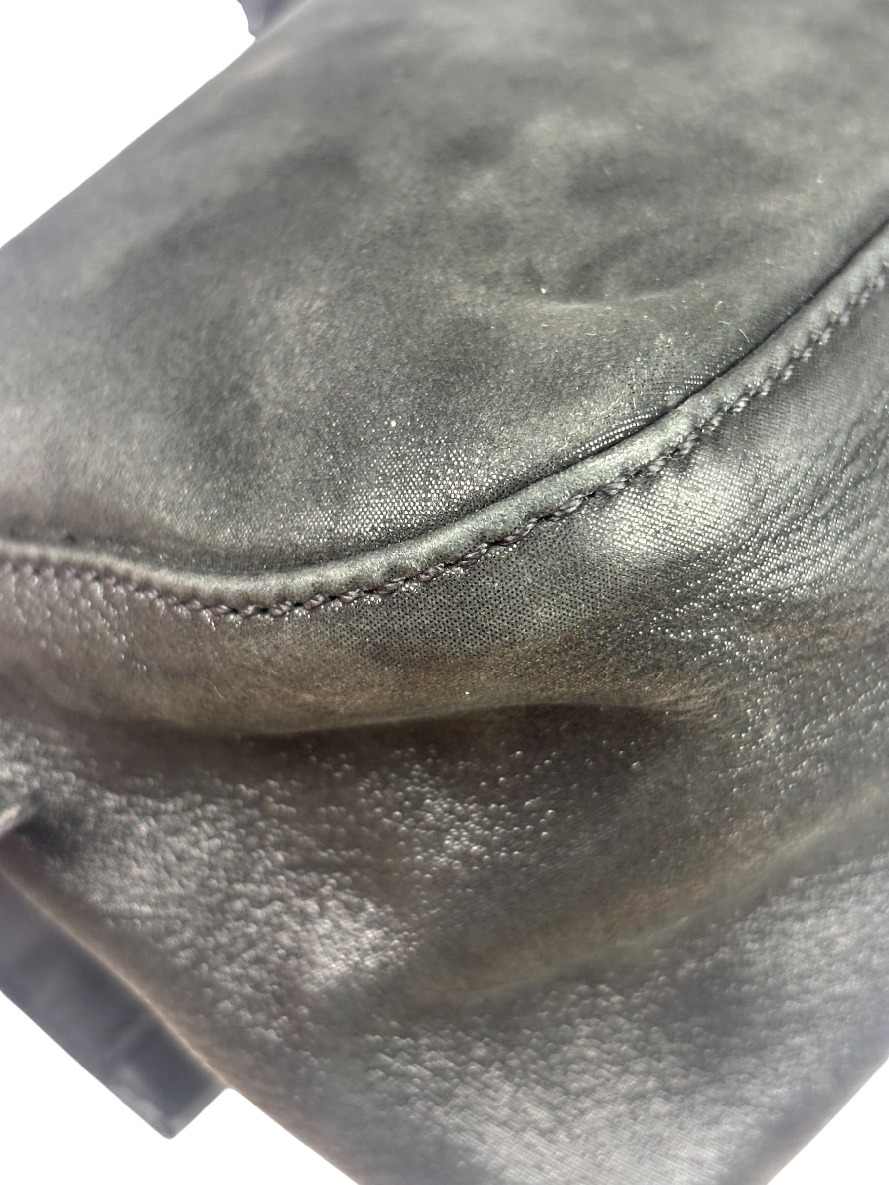 Fendi Shiny Black Suede Small Baguette