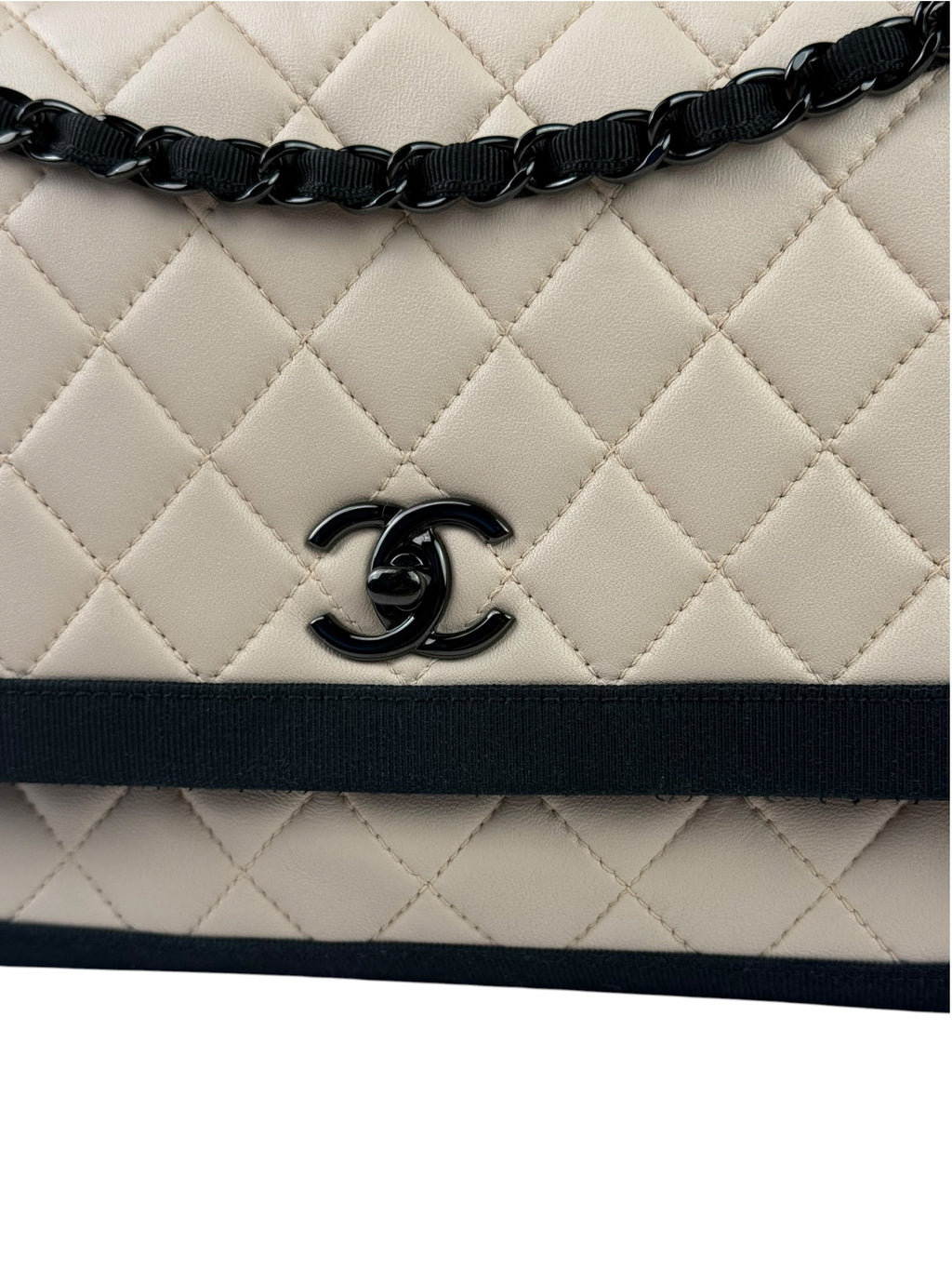 Chanel Beige/Navy Quilted Lambskin Flap Bag 2015