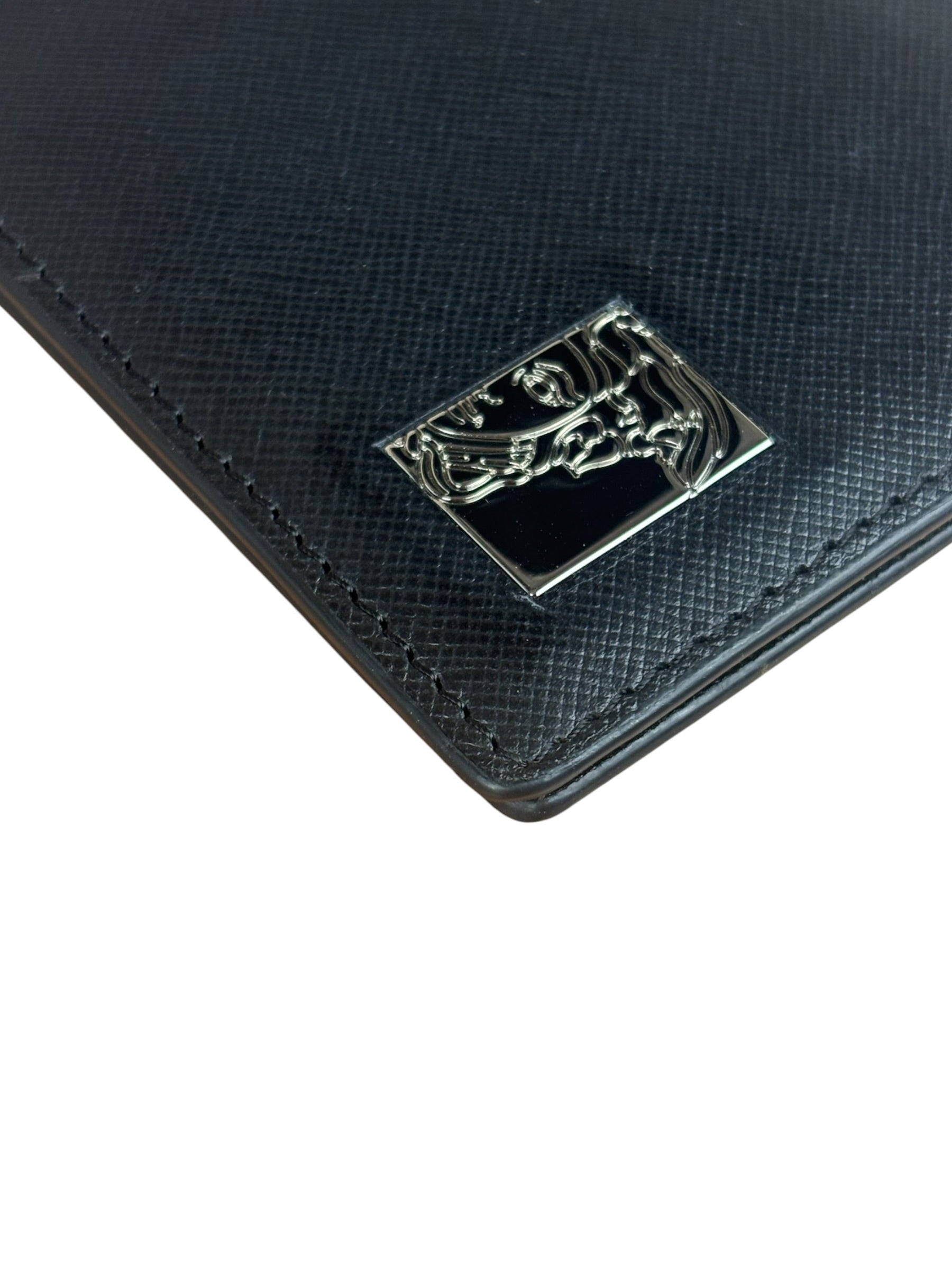 Versace Black Saffiano Leather Bifold Money Clip Wallet