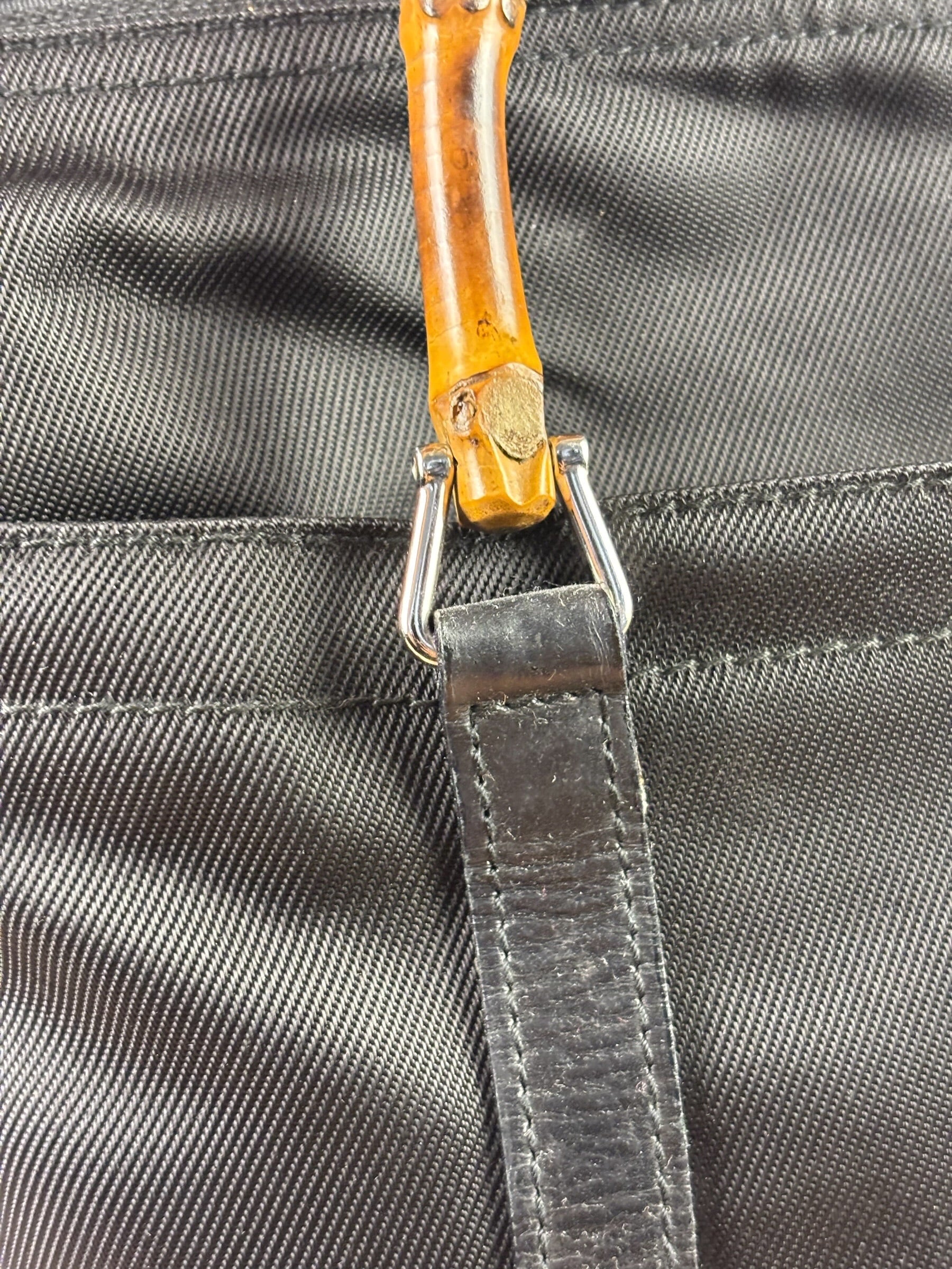 Gucci Black Nylon/Leather Trim Bamboo Top Handle Tote