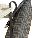 Fendi Brown Leather Trim Zucca FF Monogram Baguette