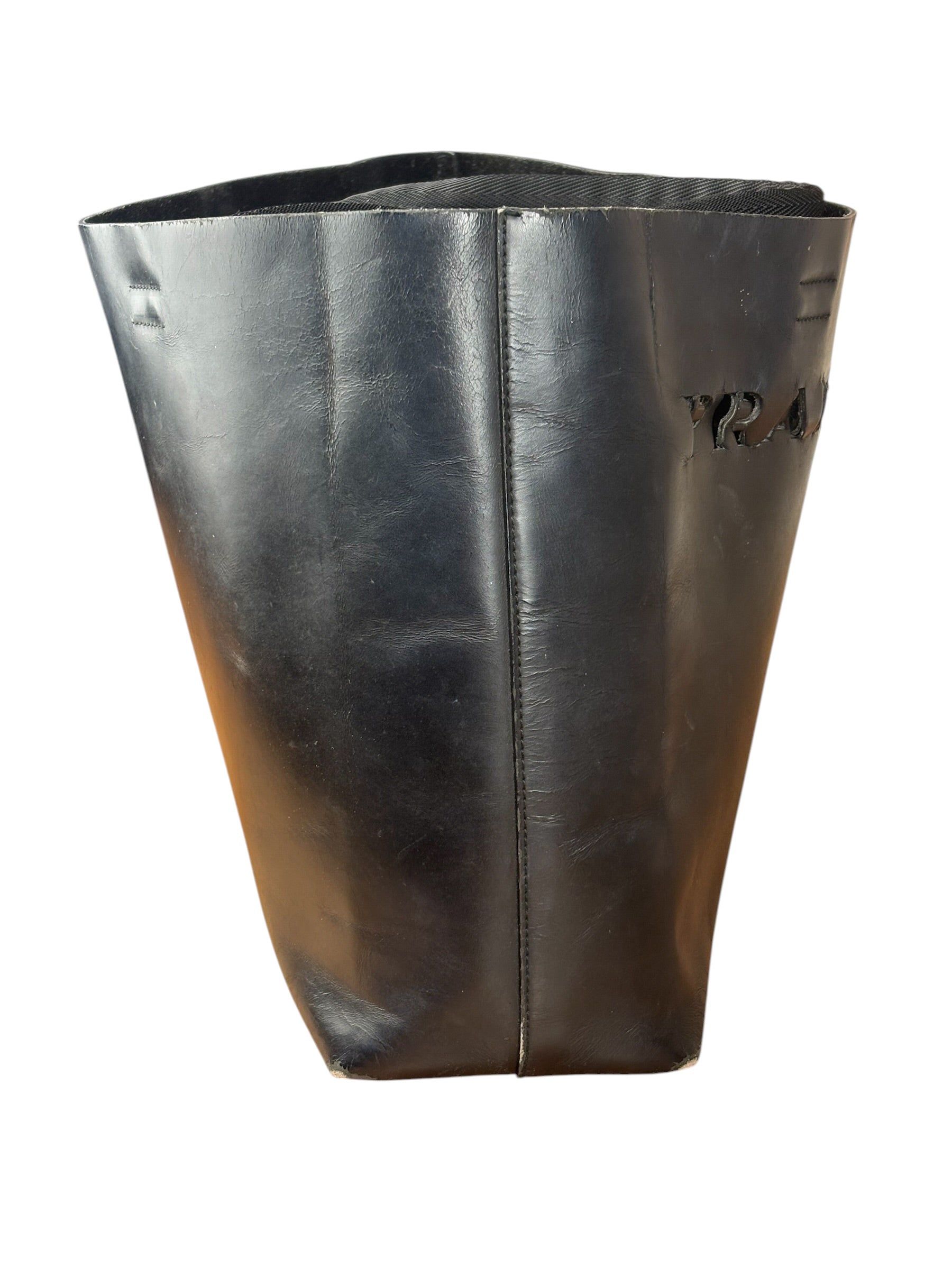 Prada Vintage Black Leather Spazzolato Laser-Cut-Logo Tote Bag