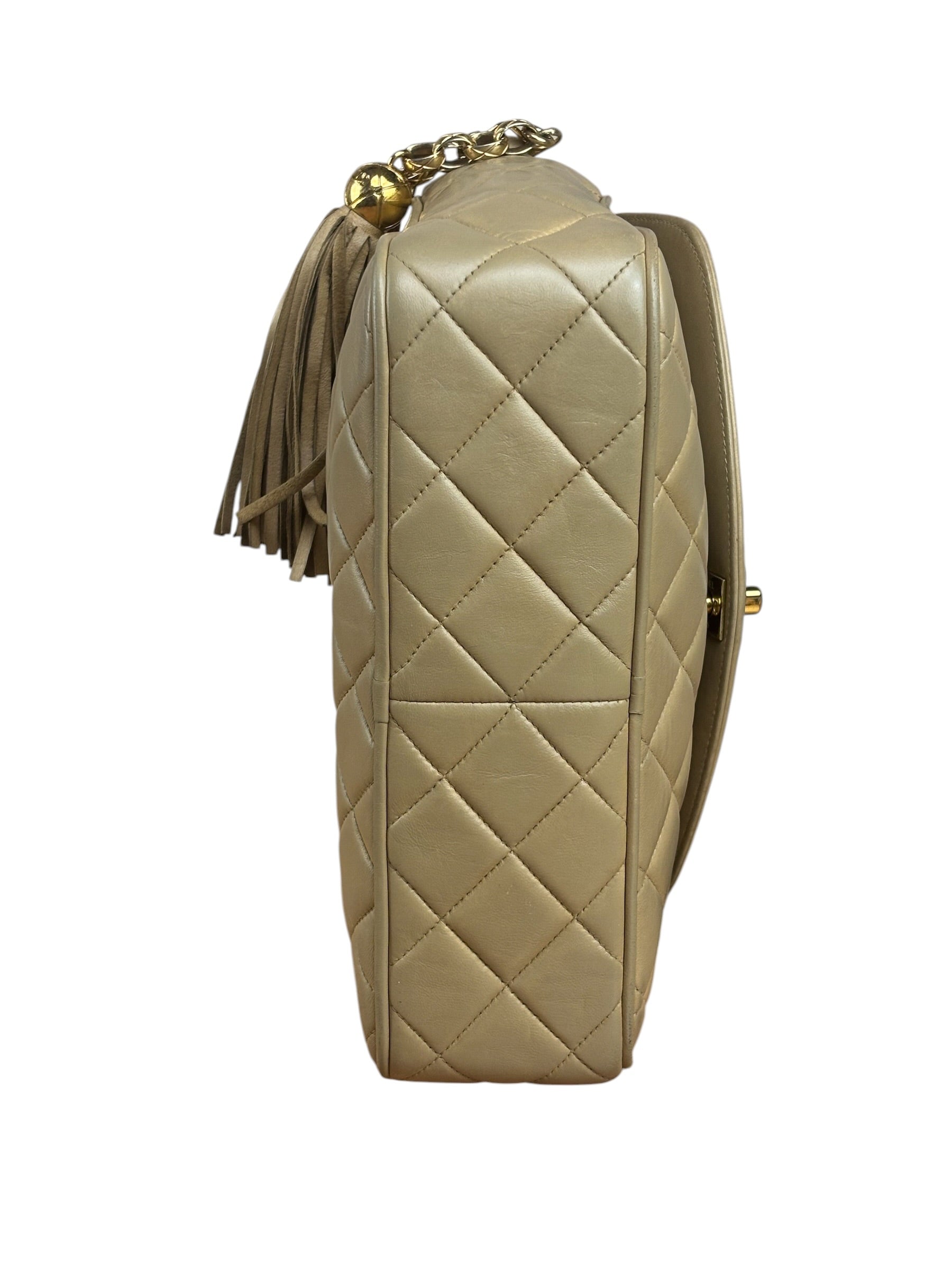 Chanel Tan Brown Quilted Leather Flap Chain Camera Bag