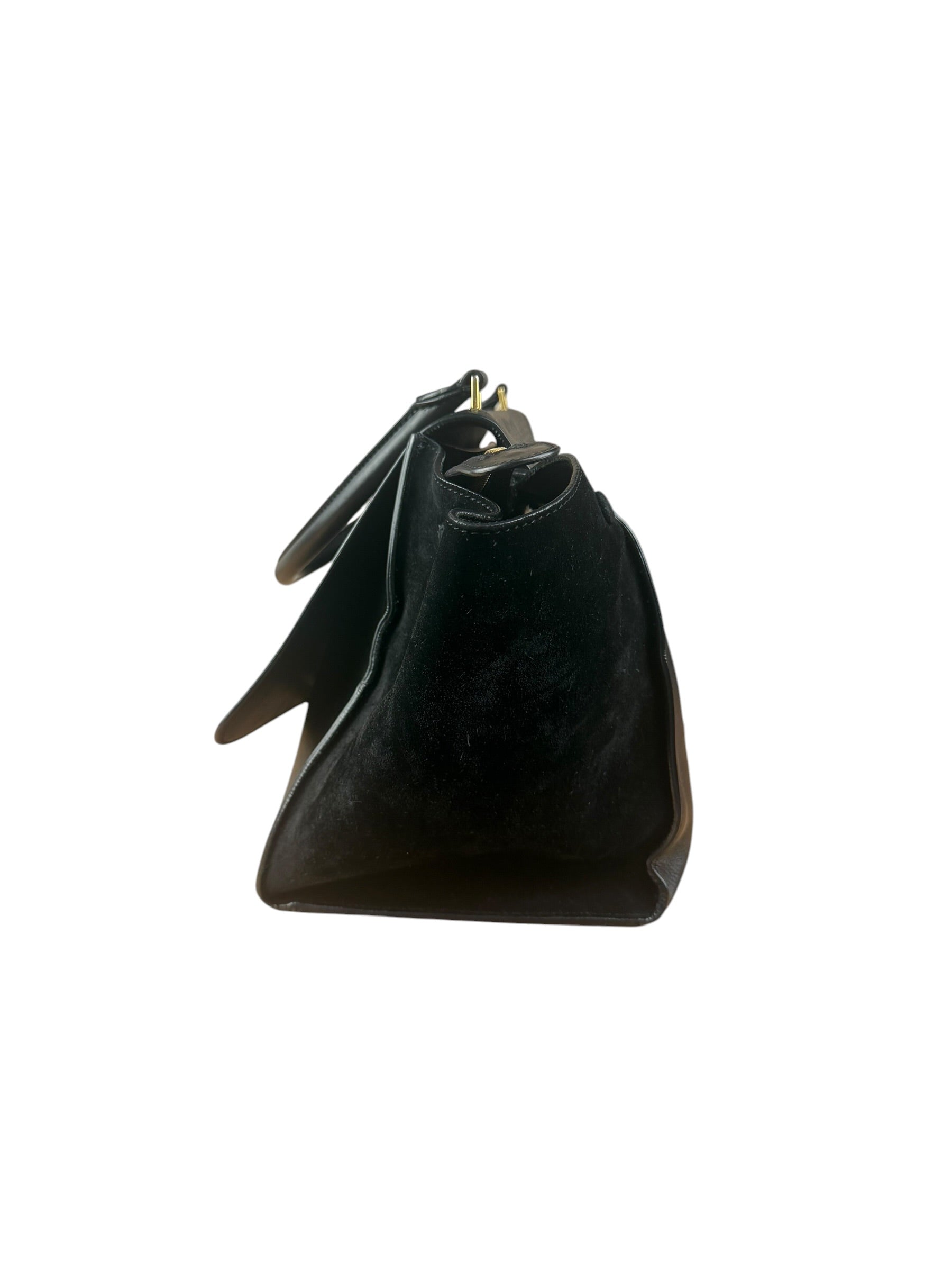 Celine Black Croc- Embossed Leather Trapeze Handbag