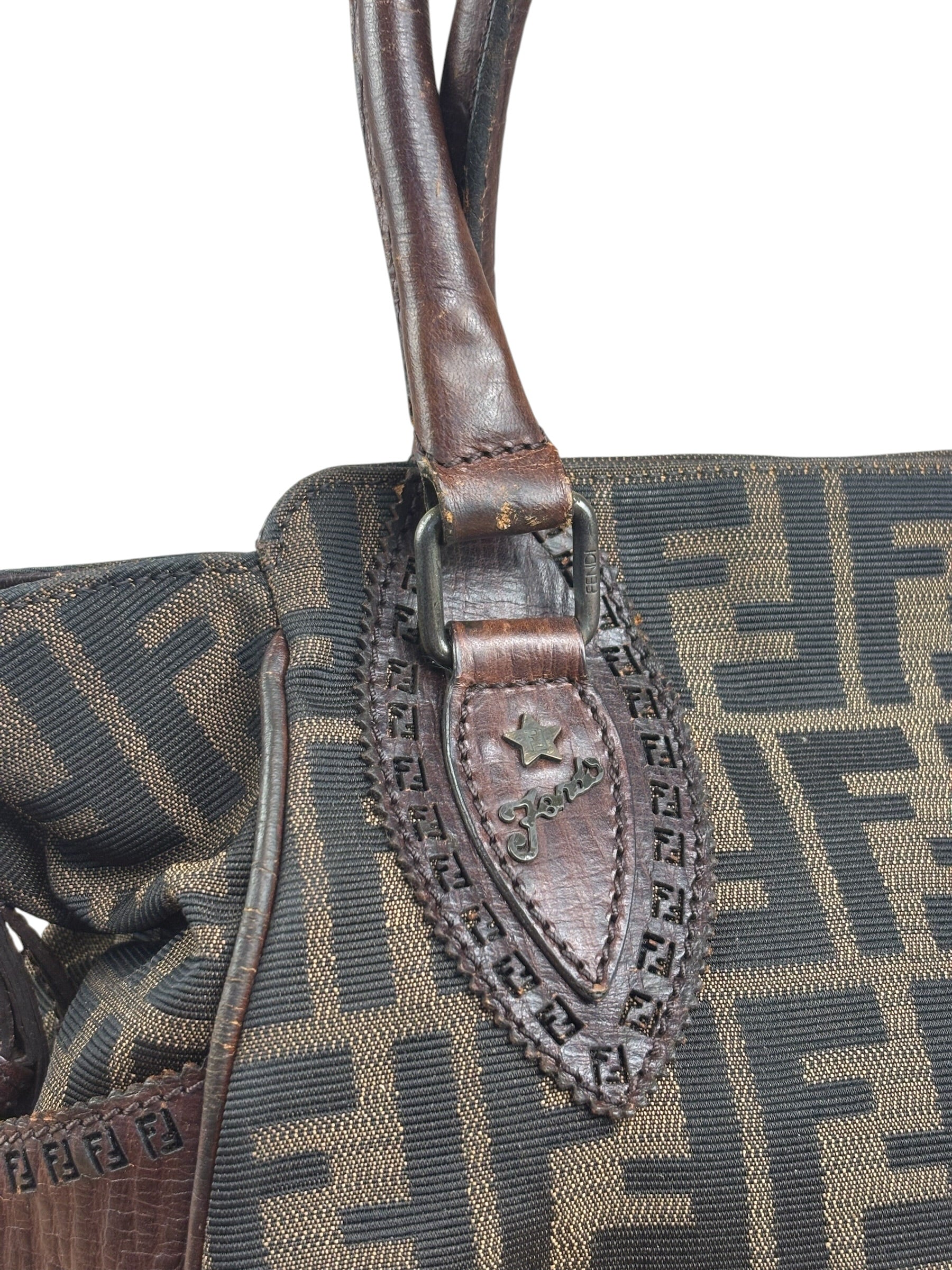 Fendi Leather Trim Zucca Canvas Du Jour Tote Bag