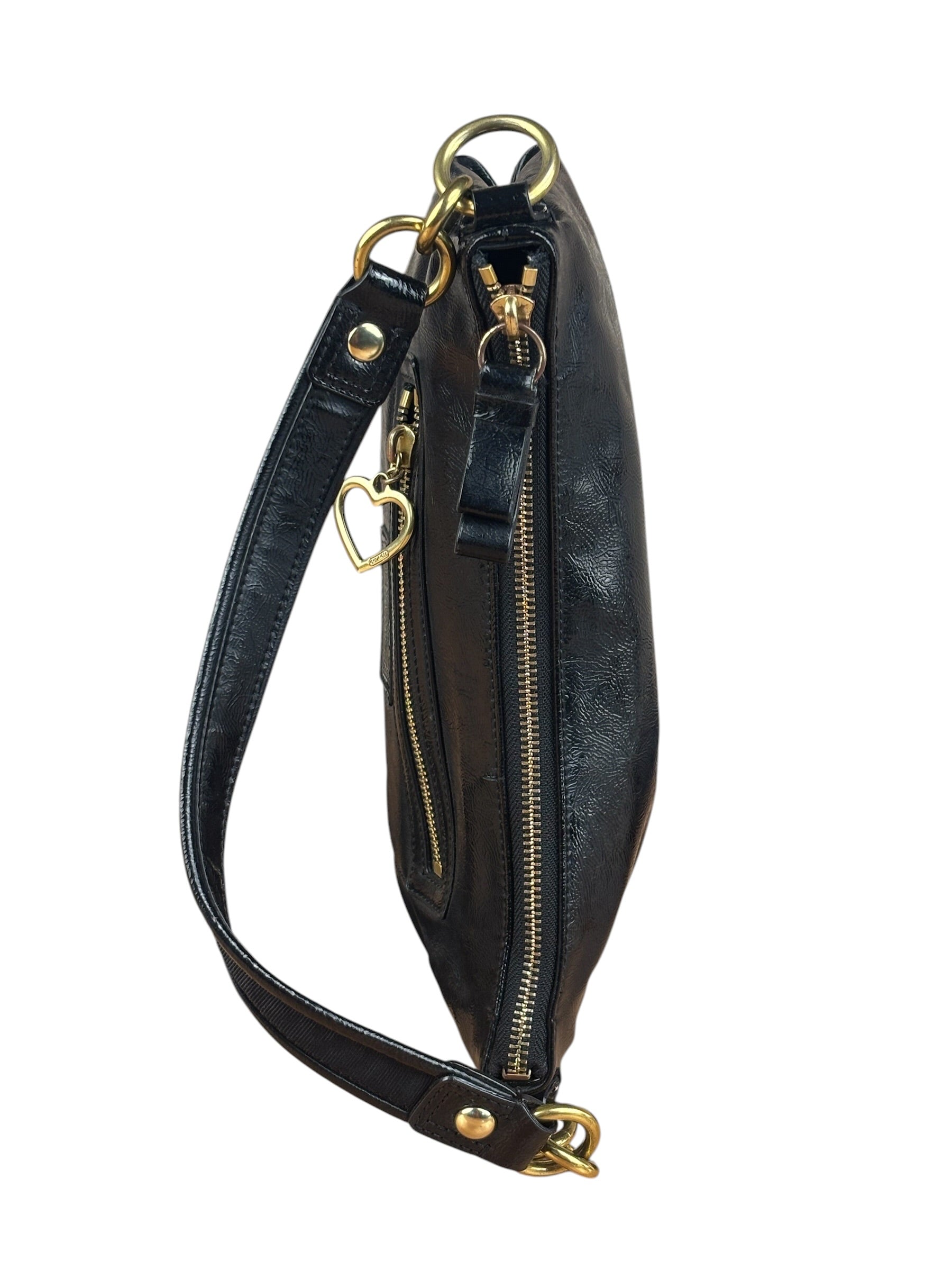Coach Black Poppy Liquid Gloss Leather Storypatch Hobo Bag