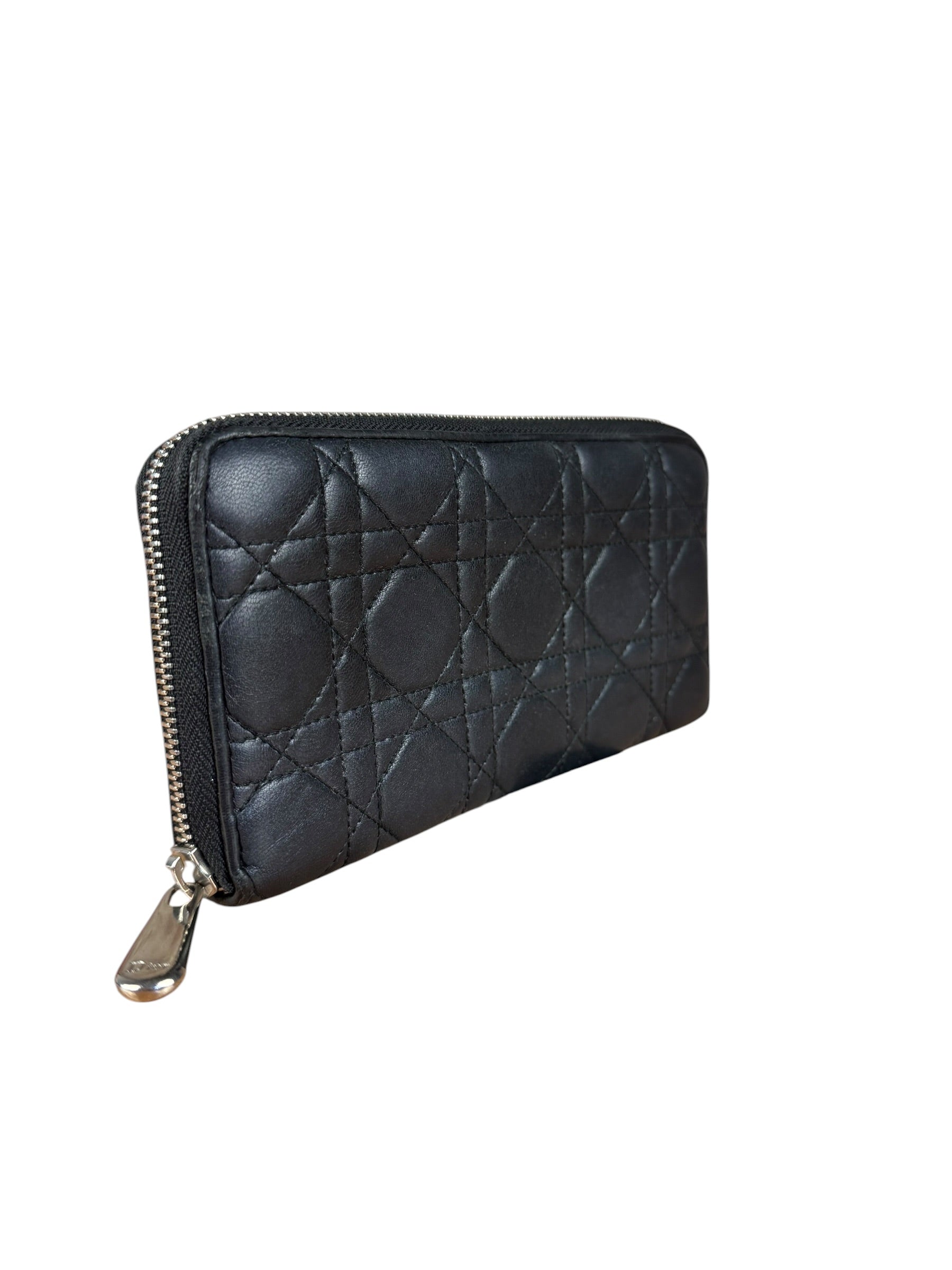 Christian Dior Vintage Black Quilted Leather Zippy Wallet