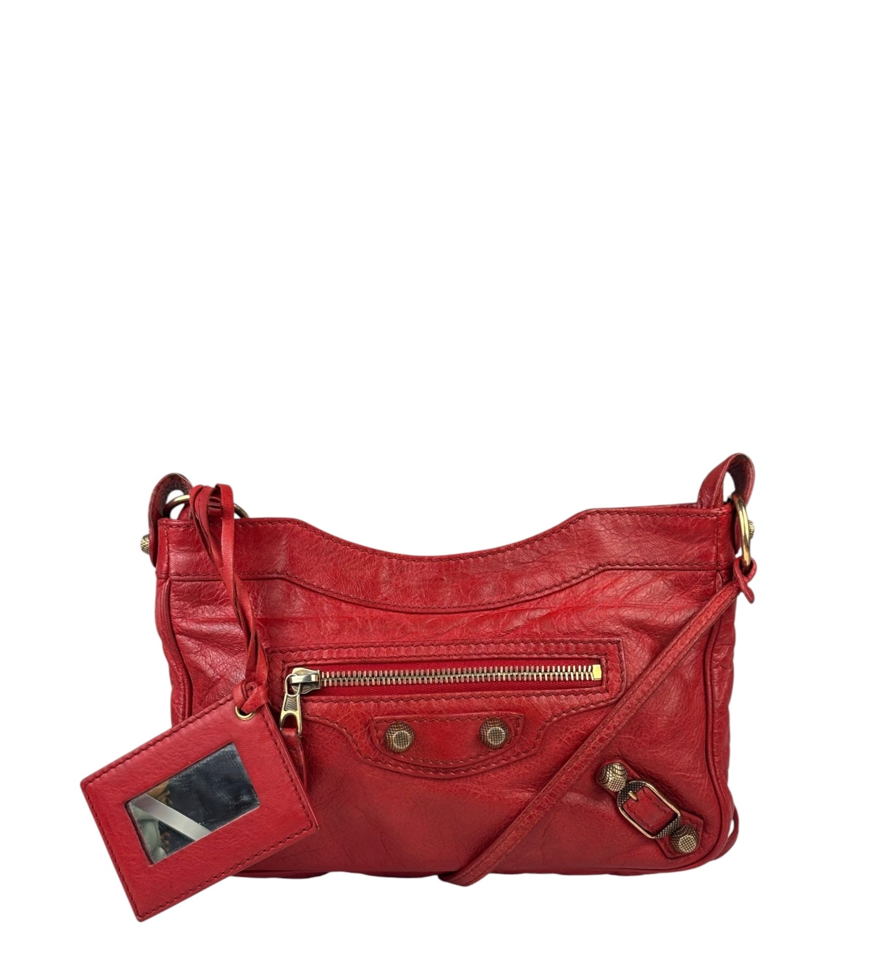 Balenciaga Red Lambskin Motor Cycle Crossbody Bag