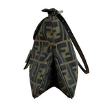 Fendi Brown Leather Trim Zucca FF Monogram Baguette