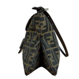 Fendi Brown Leather Trim Zucca FF Monogram Baguette