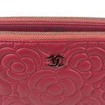 Chanel Pink Floral Embossed Leather Double Zip Chain Clutch Bag 2017