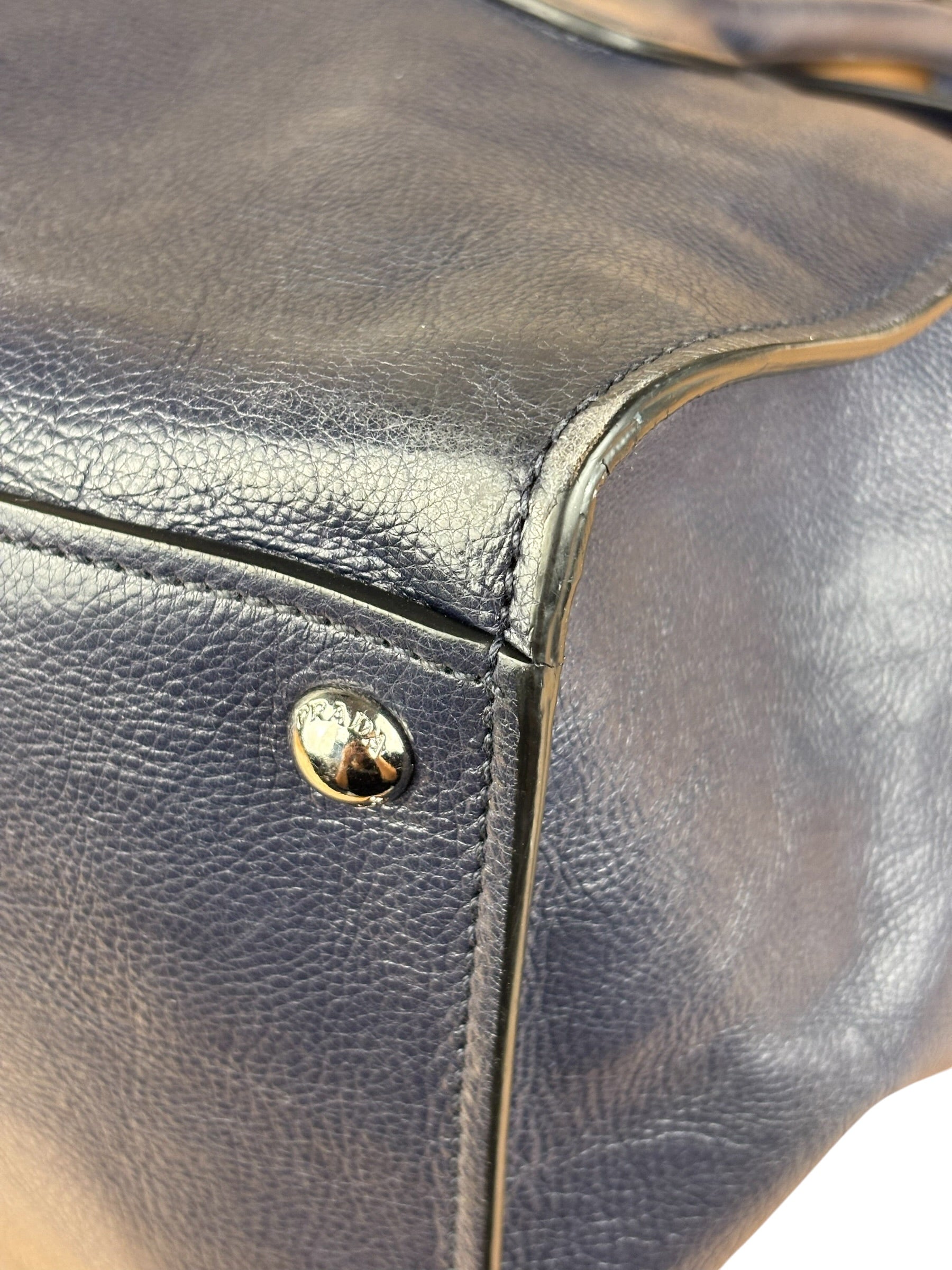Prada Vintage Muted Blue Leather Glace 2Way Handbag