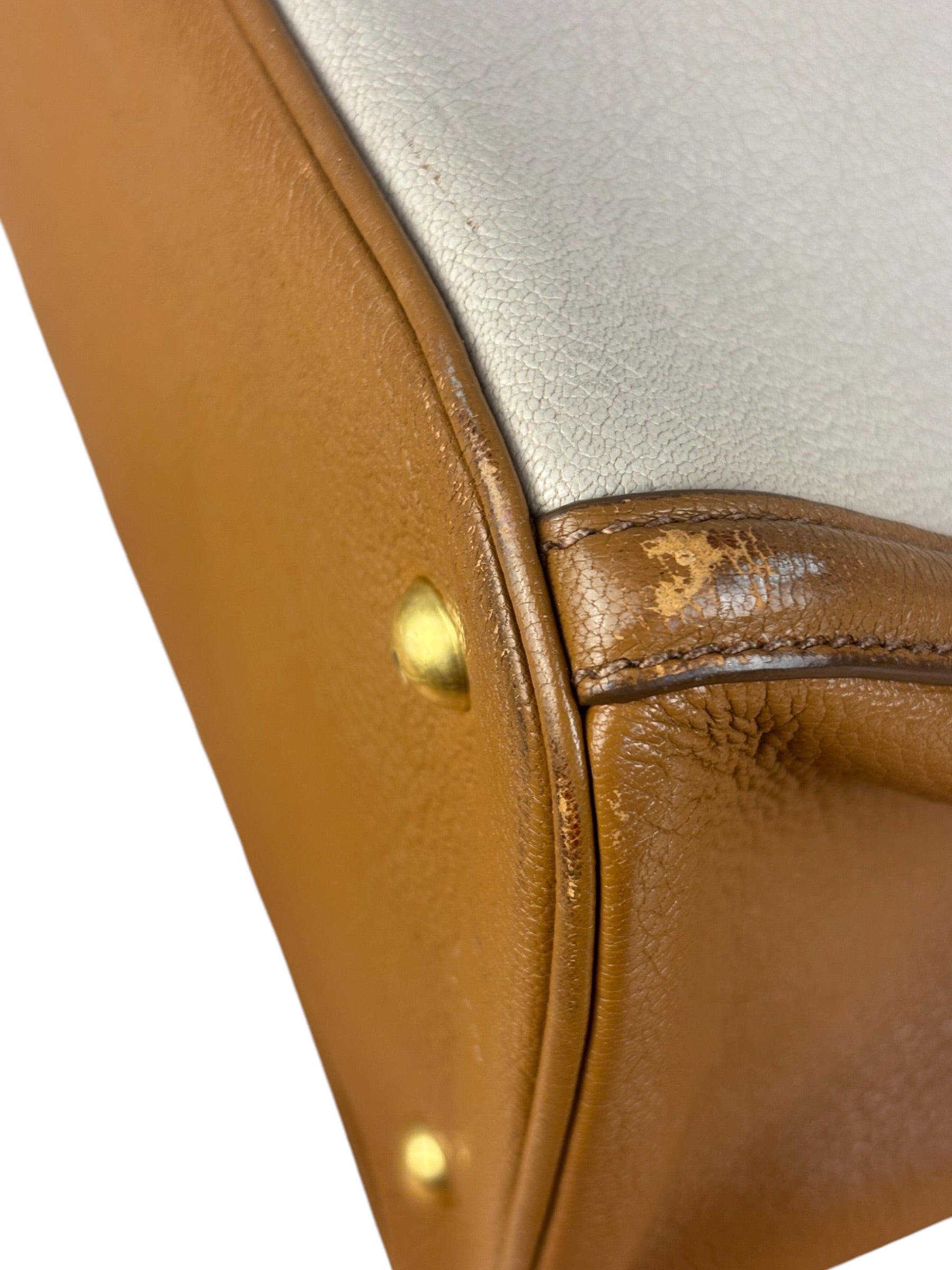 Miu Miu Beige/Brown Bicolor Leather Madras Handbag