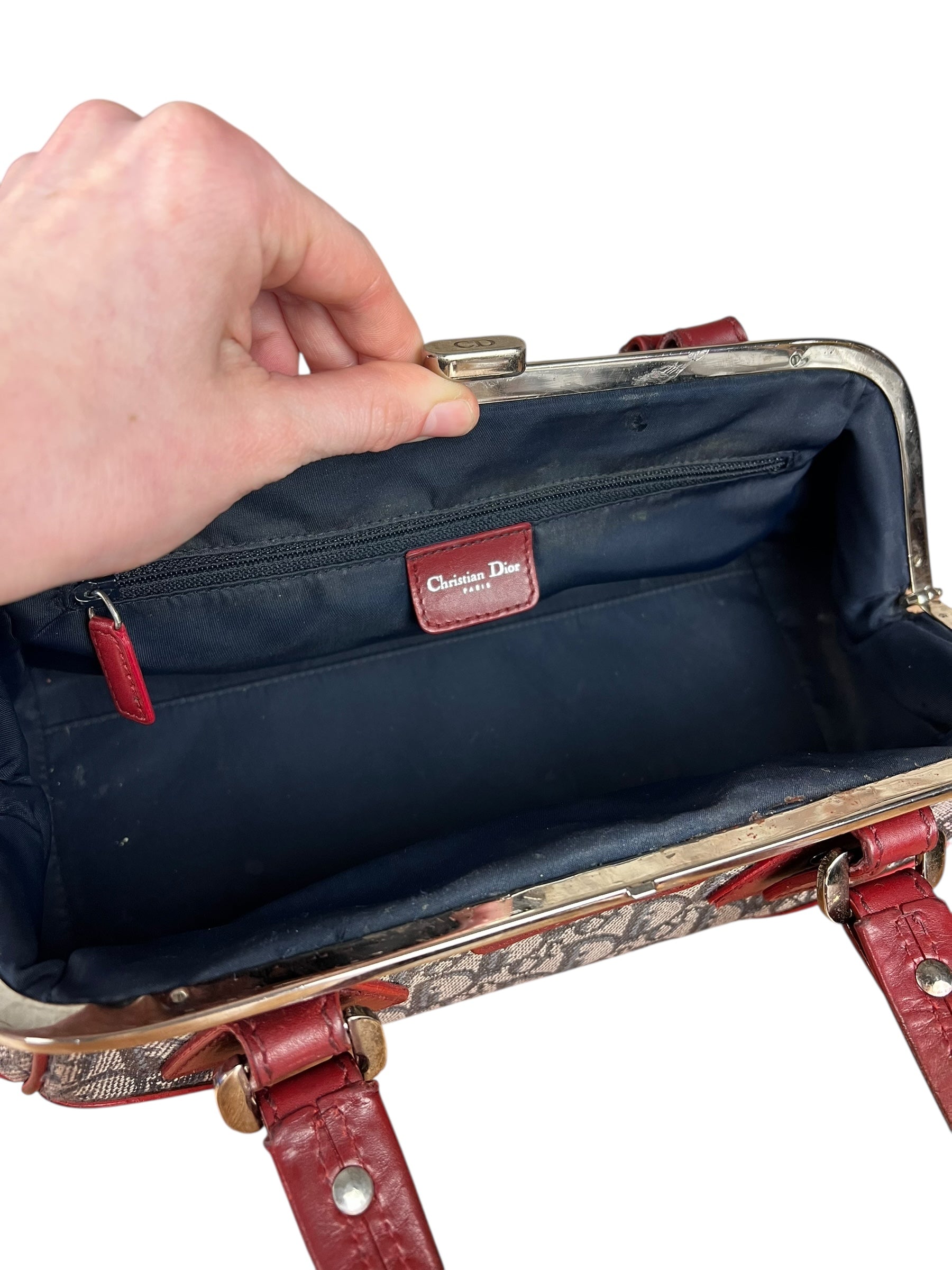 Christian Dior 2005 Doctor Bag Navy/Red Leather Trim