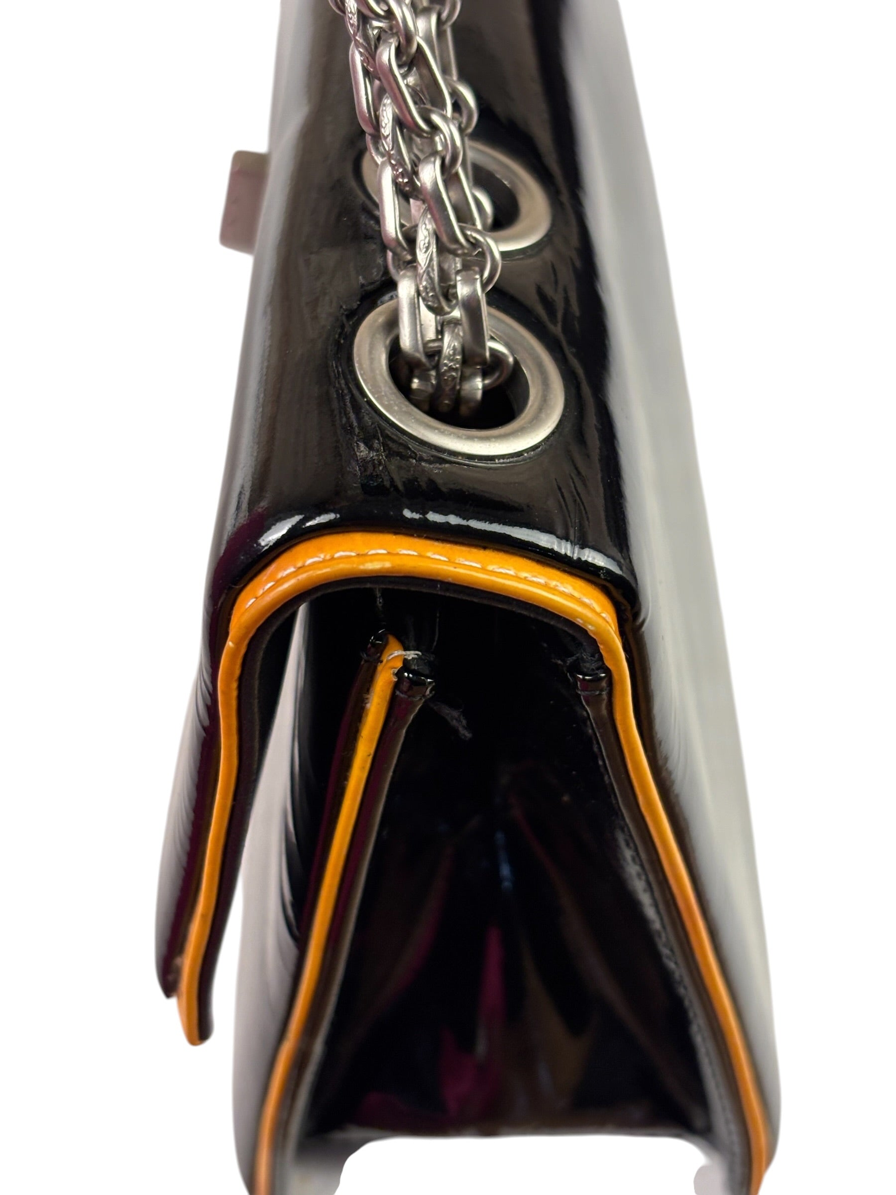 Chanel Black Patent Orange Trim 2.55 Flap 2009