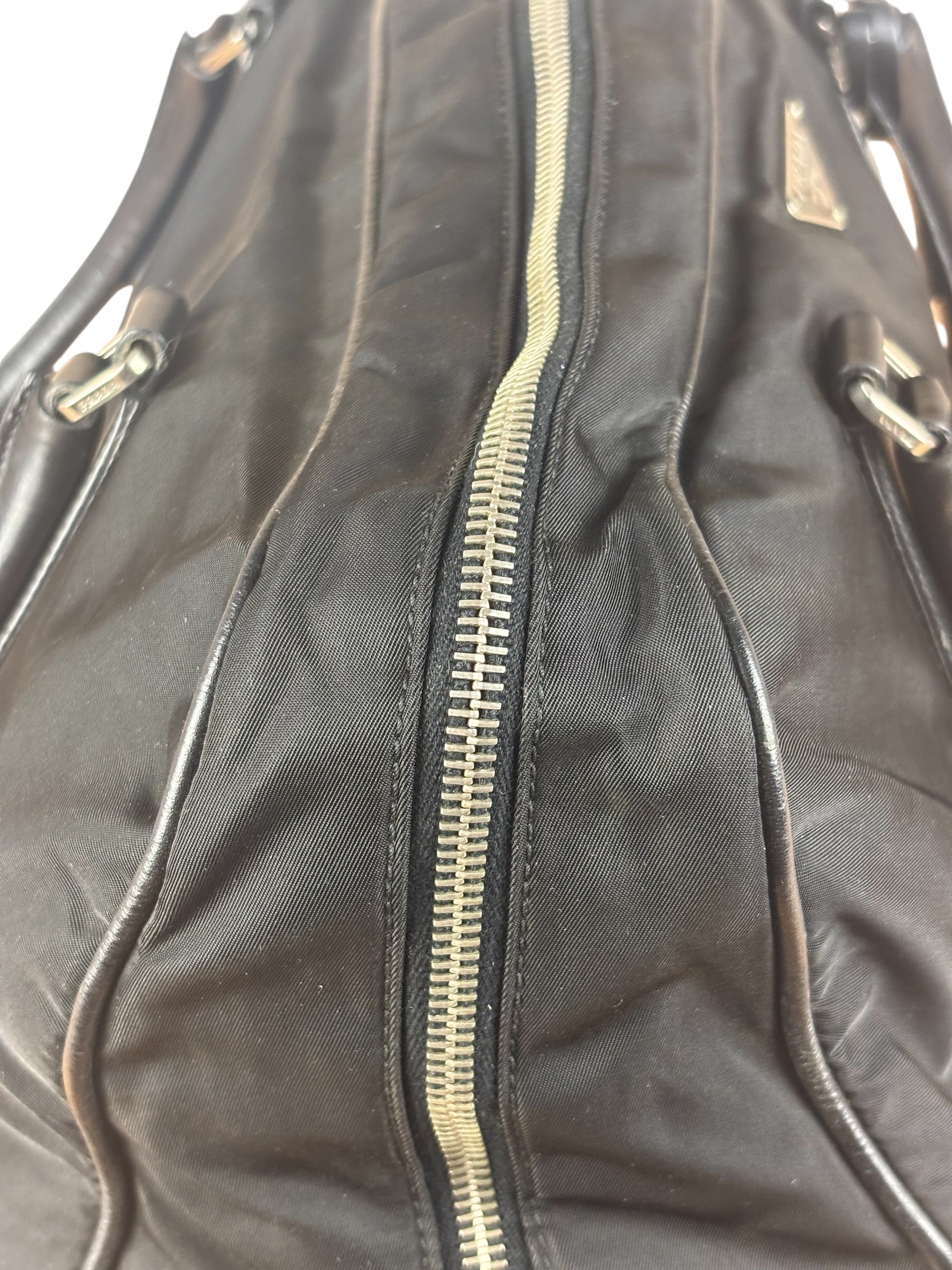 Prada Black Leather Tessuto Nylon Bowler Bag