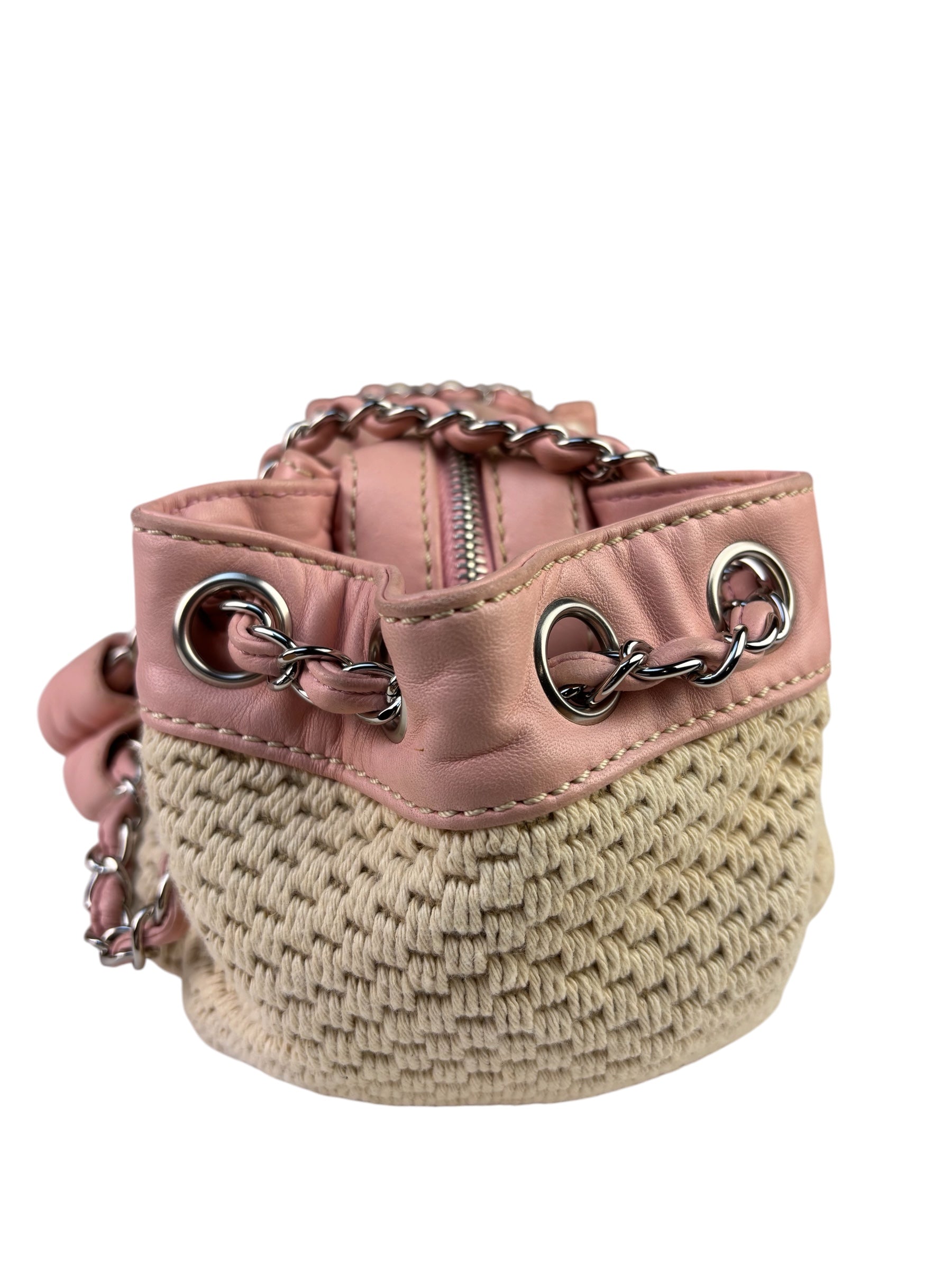 Chanel Pink Lambskin Trim Woven Lax Accordion Shoulder Bag 1997