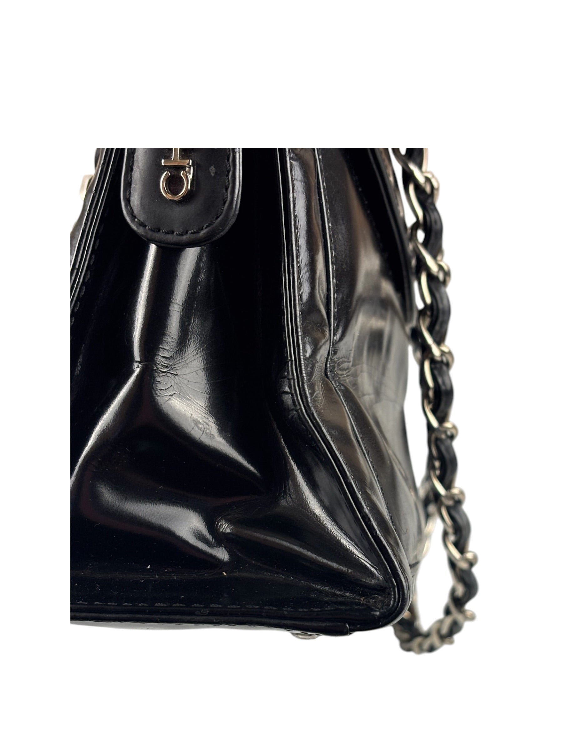 Chanel Vintage Black Patent Leather Envelope Chain Shoulder Bag 1998
