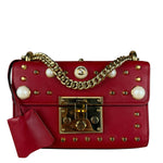 Gucci Red Leather Pearl Studded Padlock Shoulder Bag