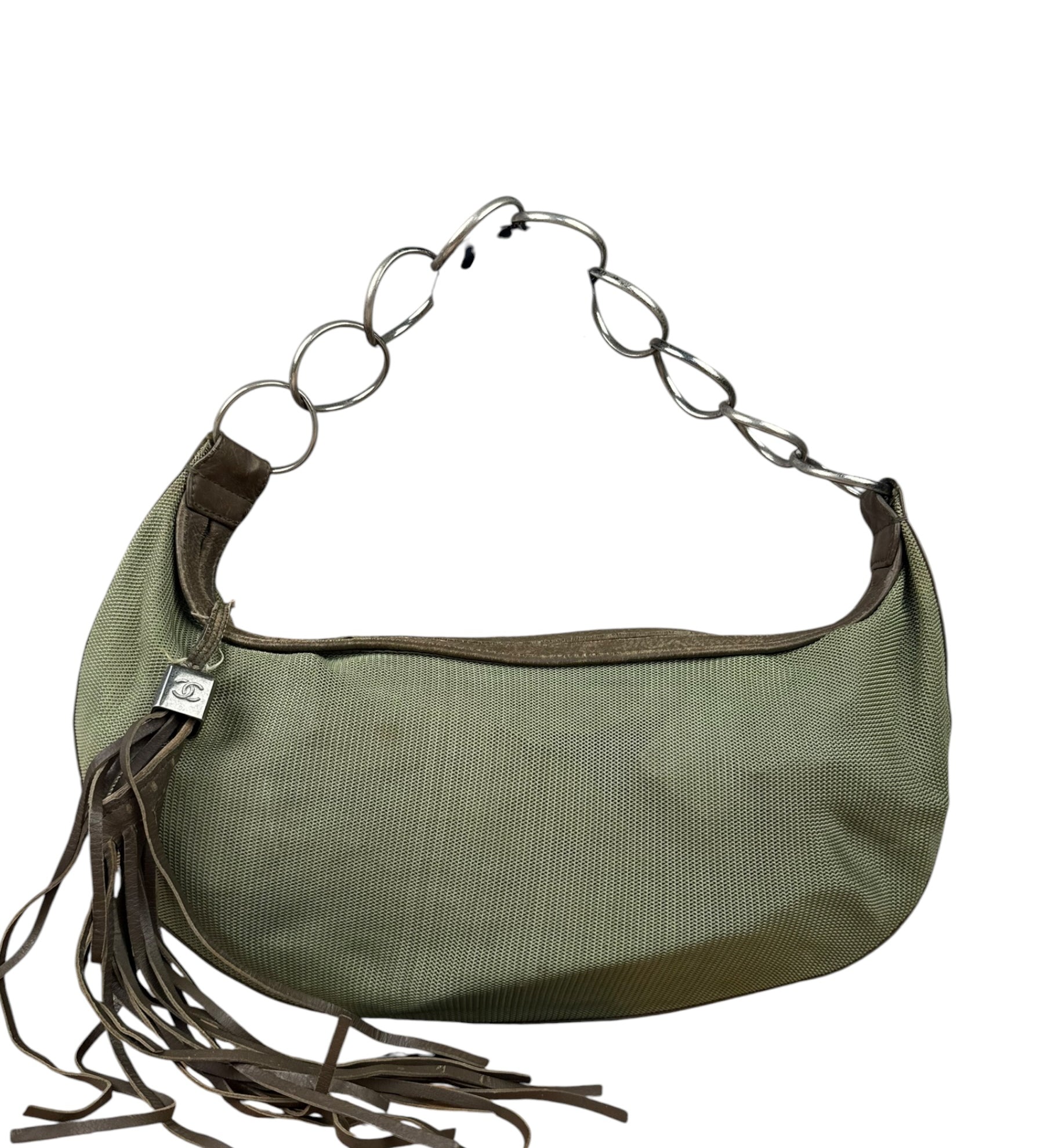 Chanel Olive Green/Brown Leather Trim Interlocking Ring Strap Hobo Bag 2003