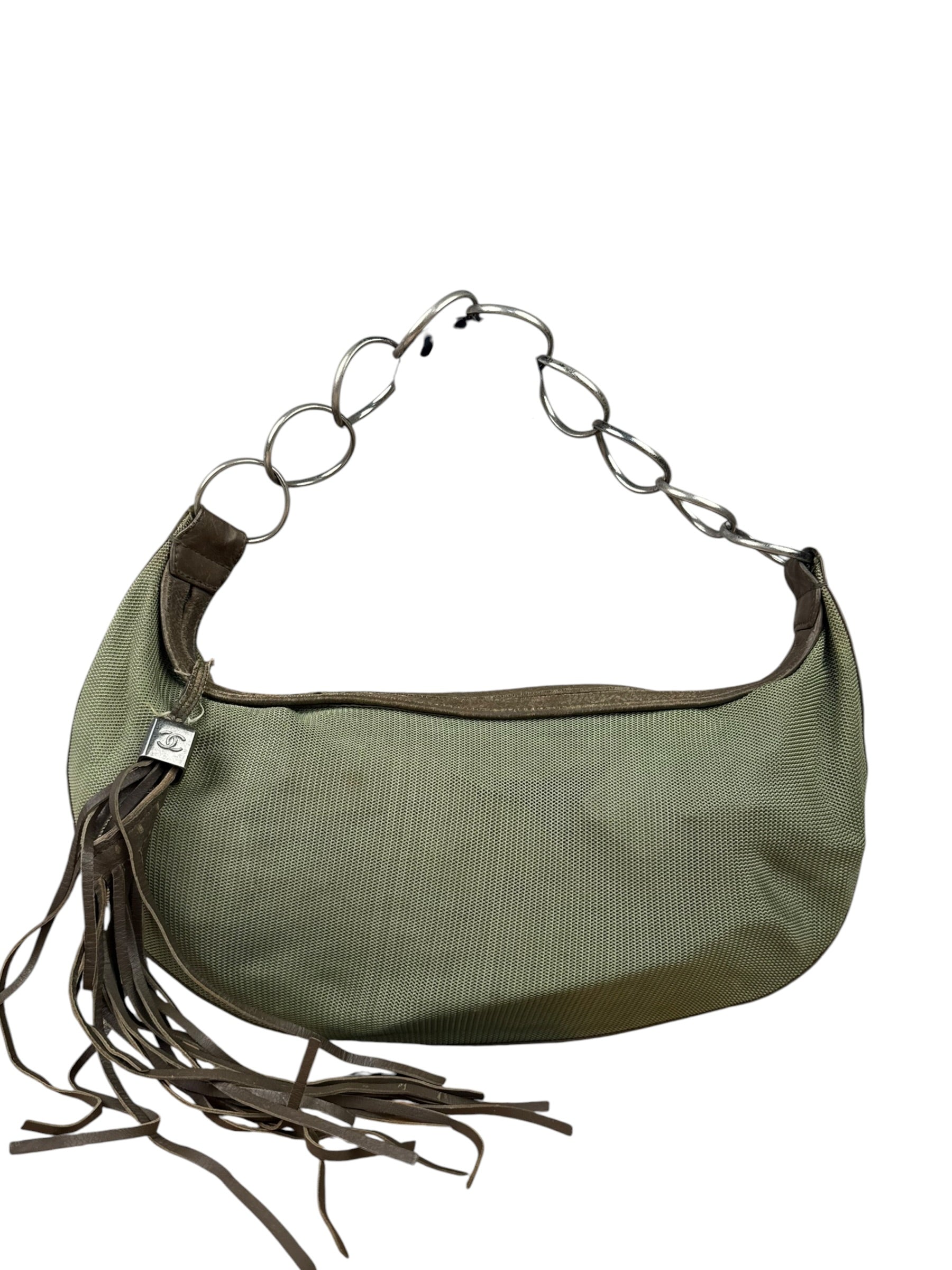 Chanel Olive Green/Brown Leather Trim Interlocking Ring Strap Hobo Bag 2003