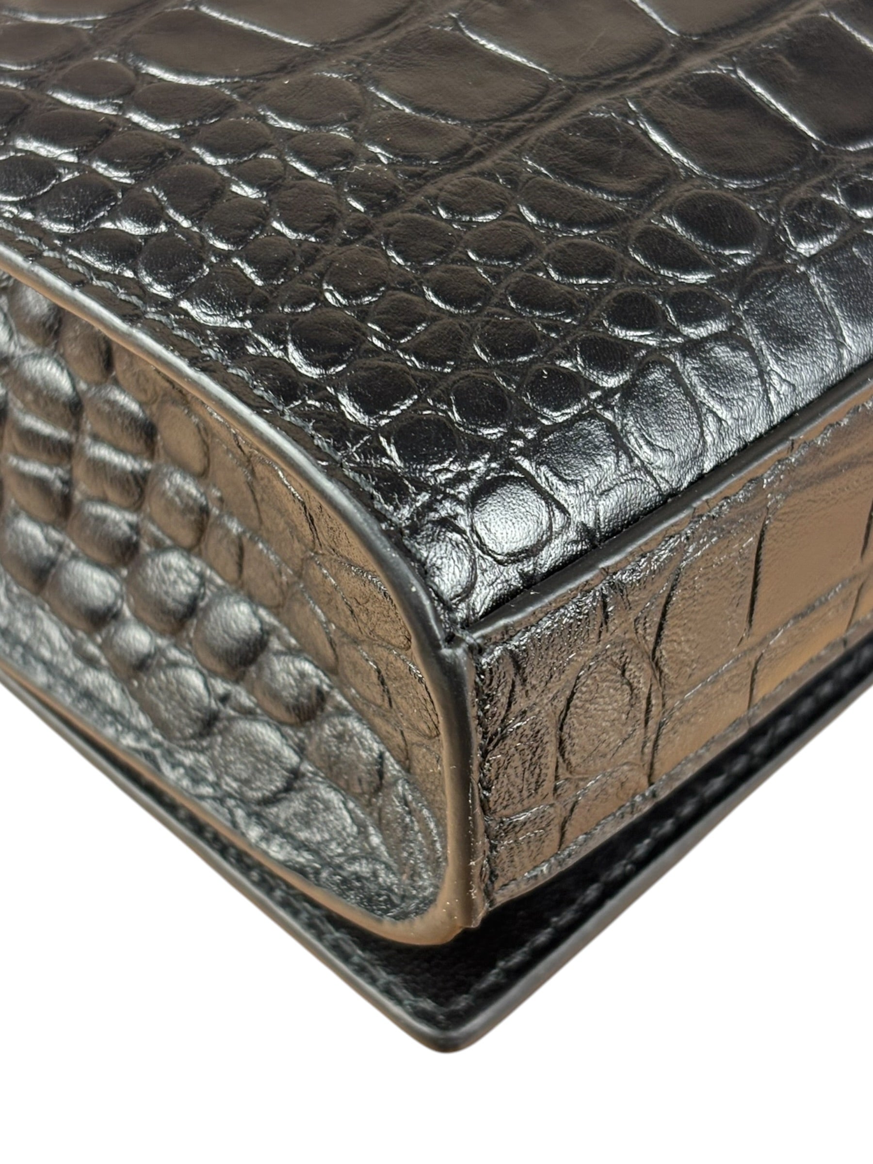 Balenciaga Black Croc Embossed Le City Clutch