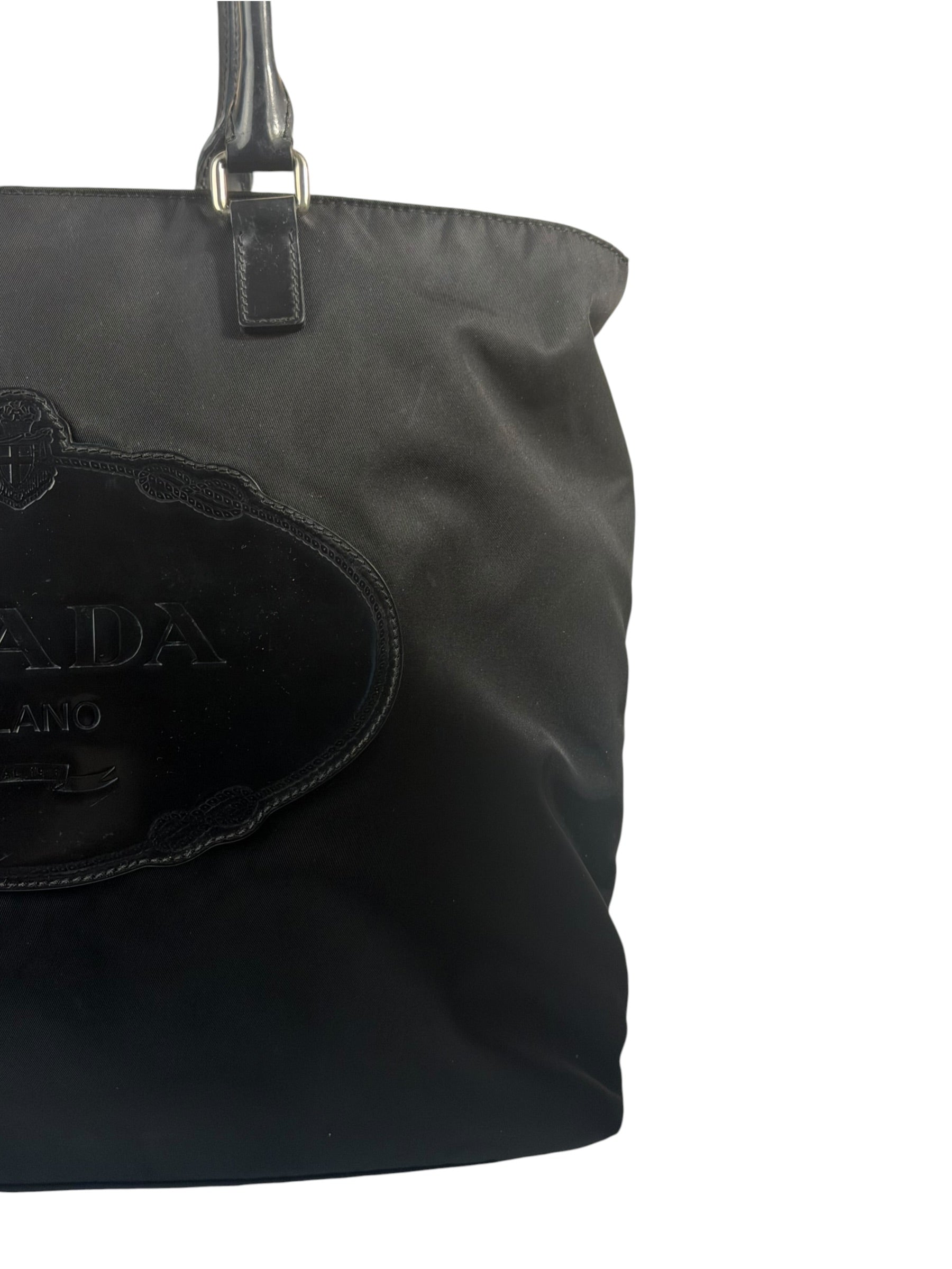 Prada Black Tessuto Nylon Leather Trim Tote Bag