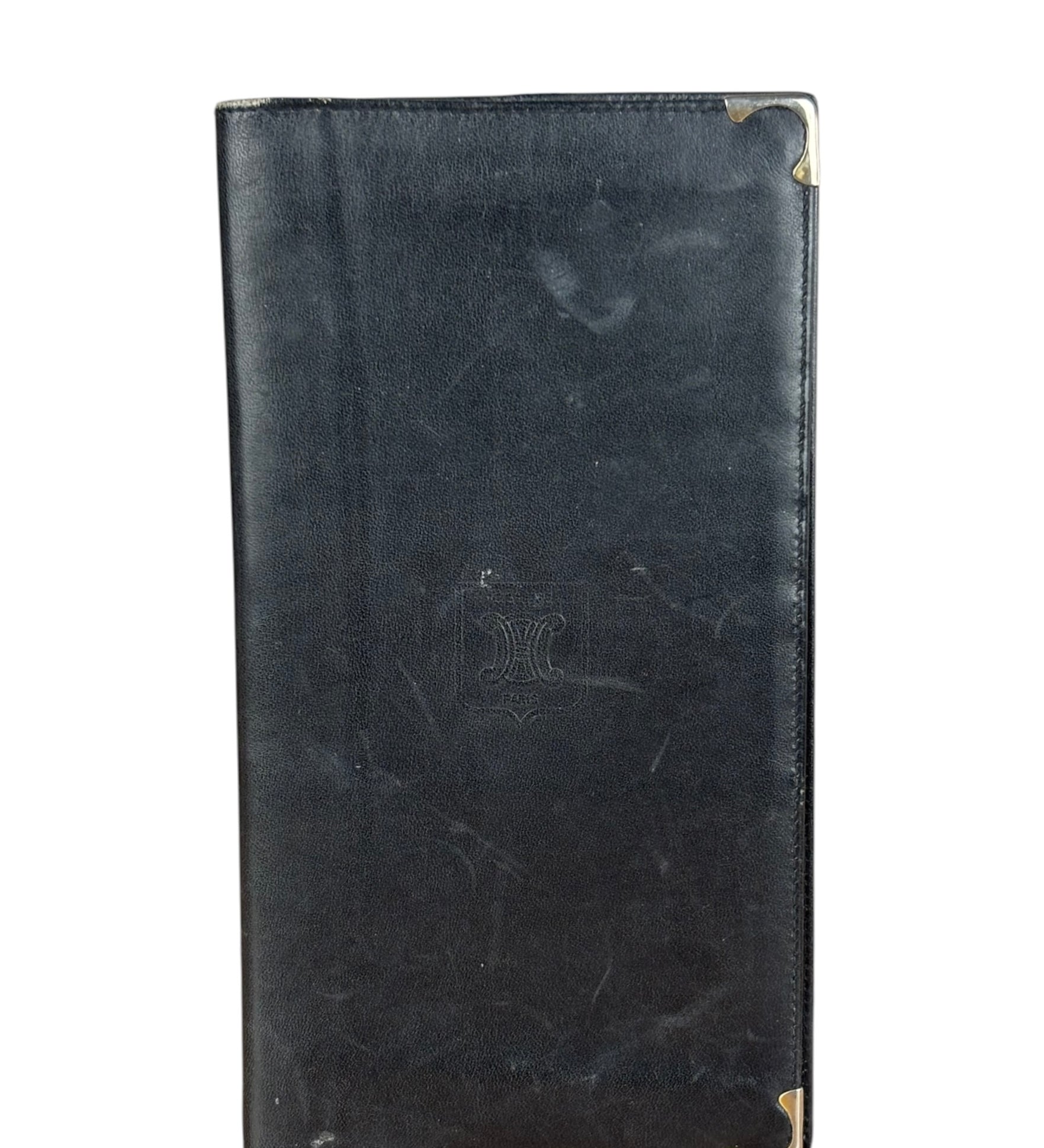 Celine Vintage Black Leather Triomphe Long Wallet