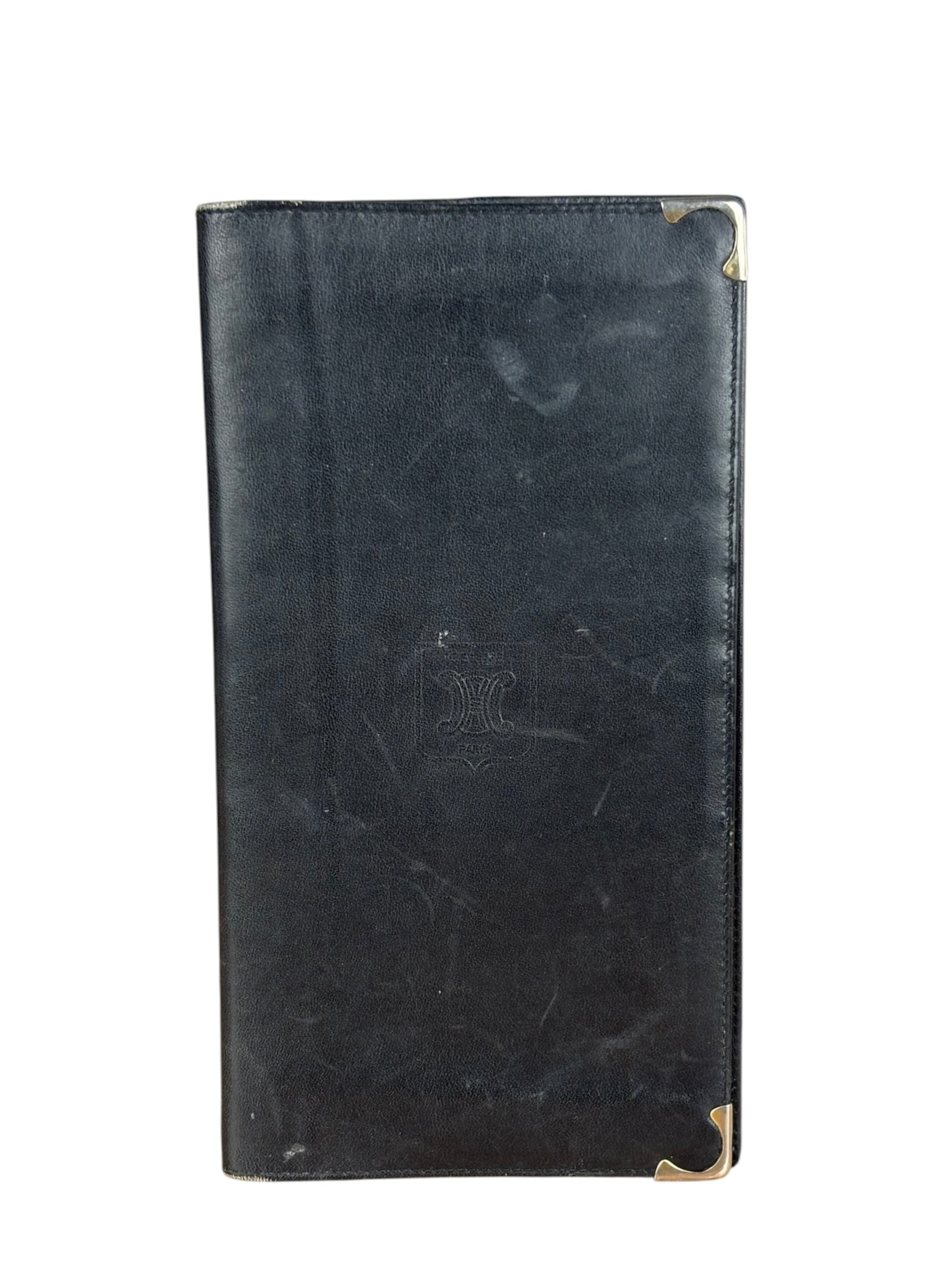 Celine Vintage Black Leather Triomphe Long Wallet