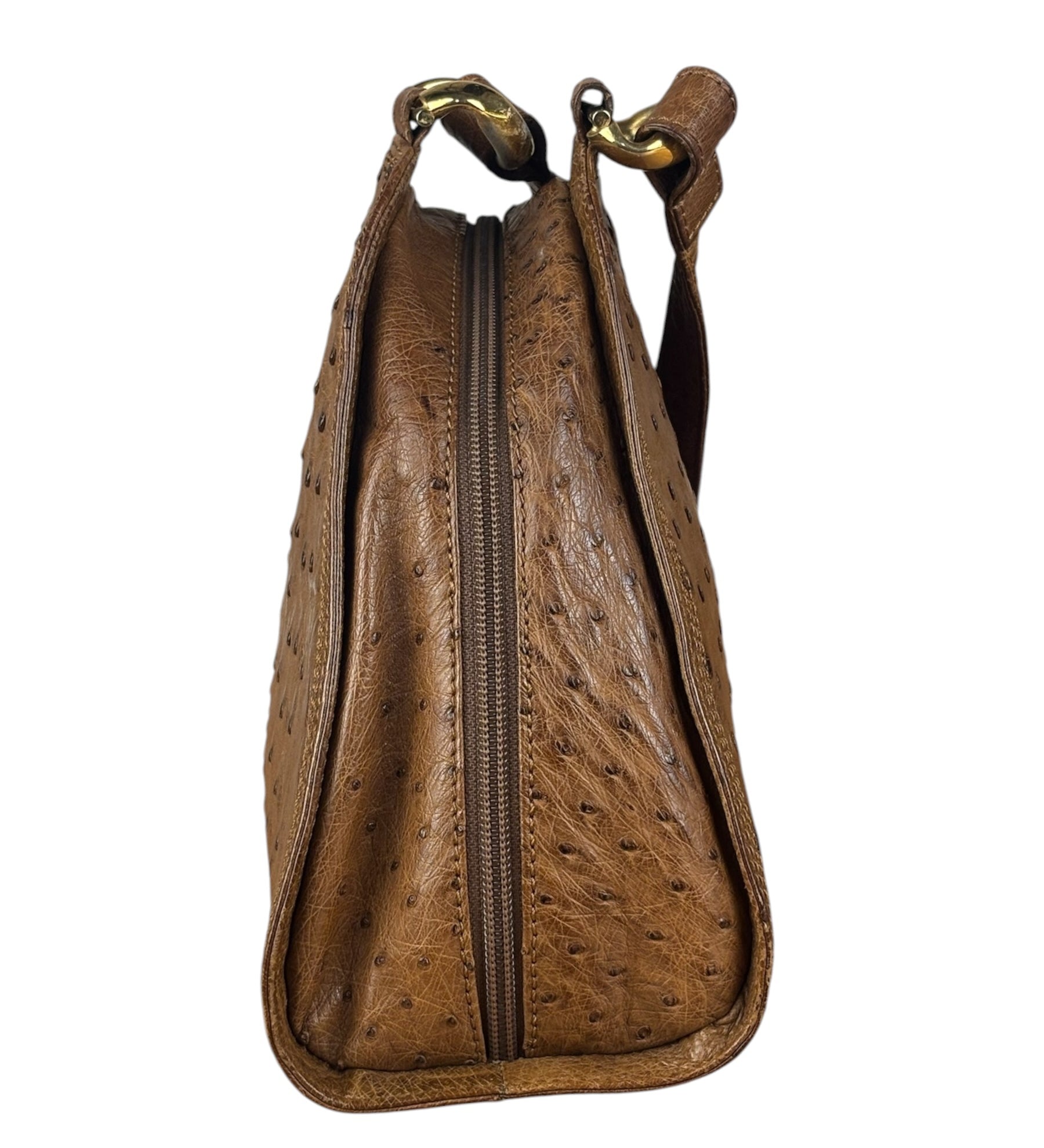 Loewe Vintage Brown Ostrich Print Leather Triangular Shoulder Bag