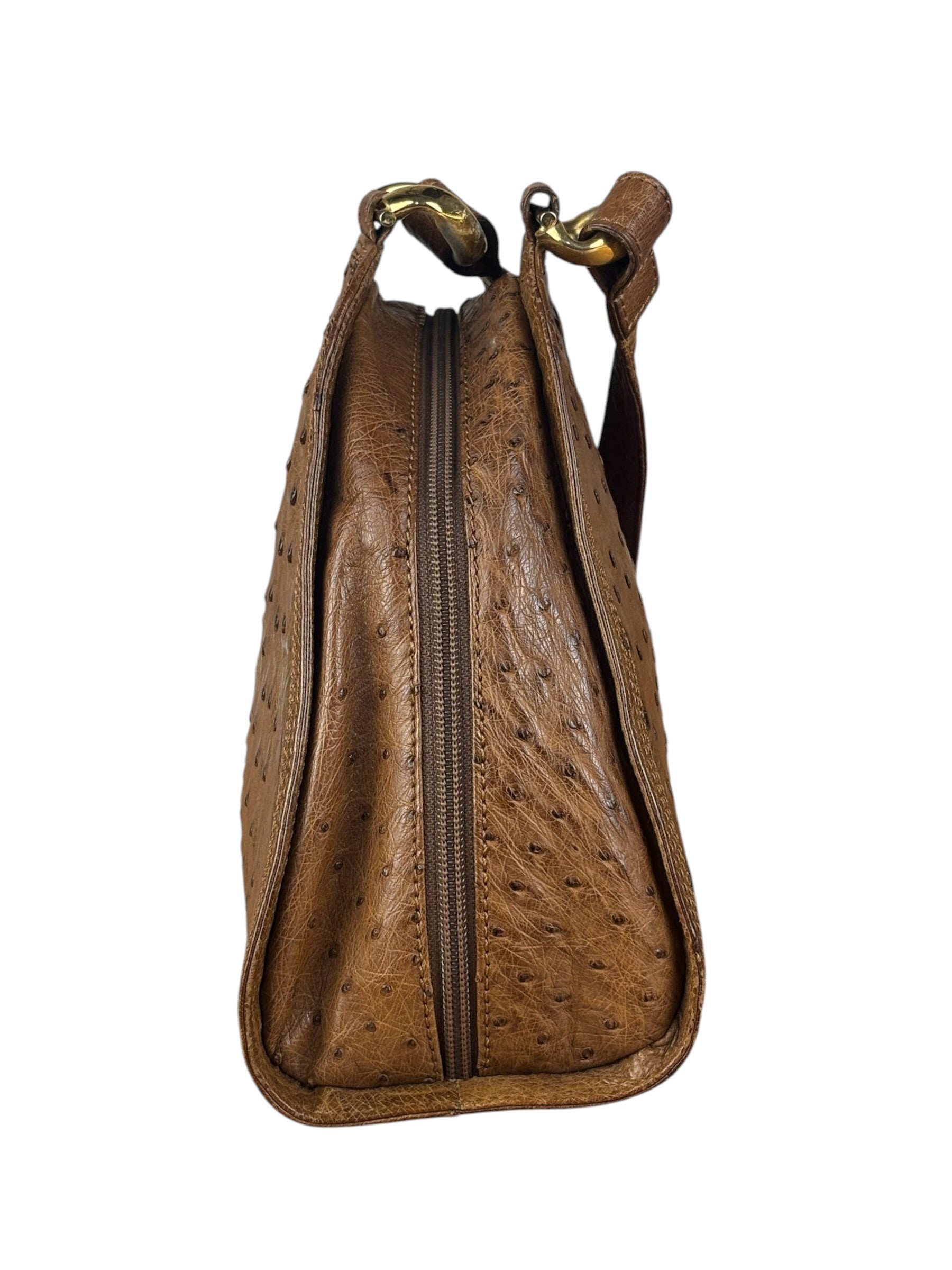 Loewe Vintage Brown Ostrich Print Leather Triangular Shoulder Bag