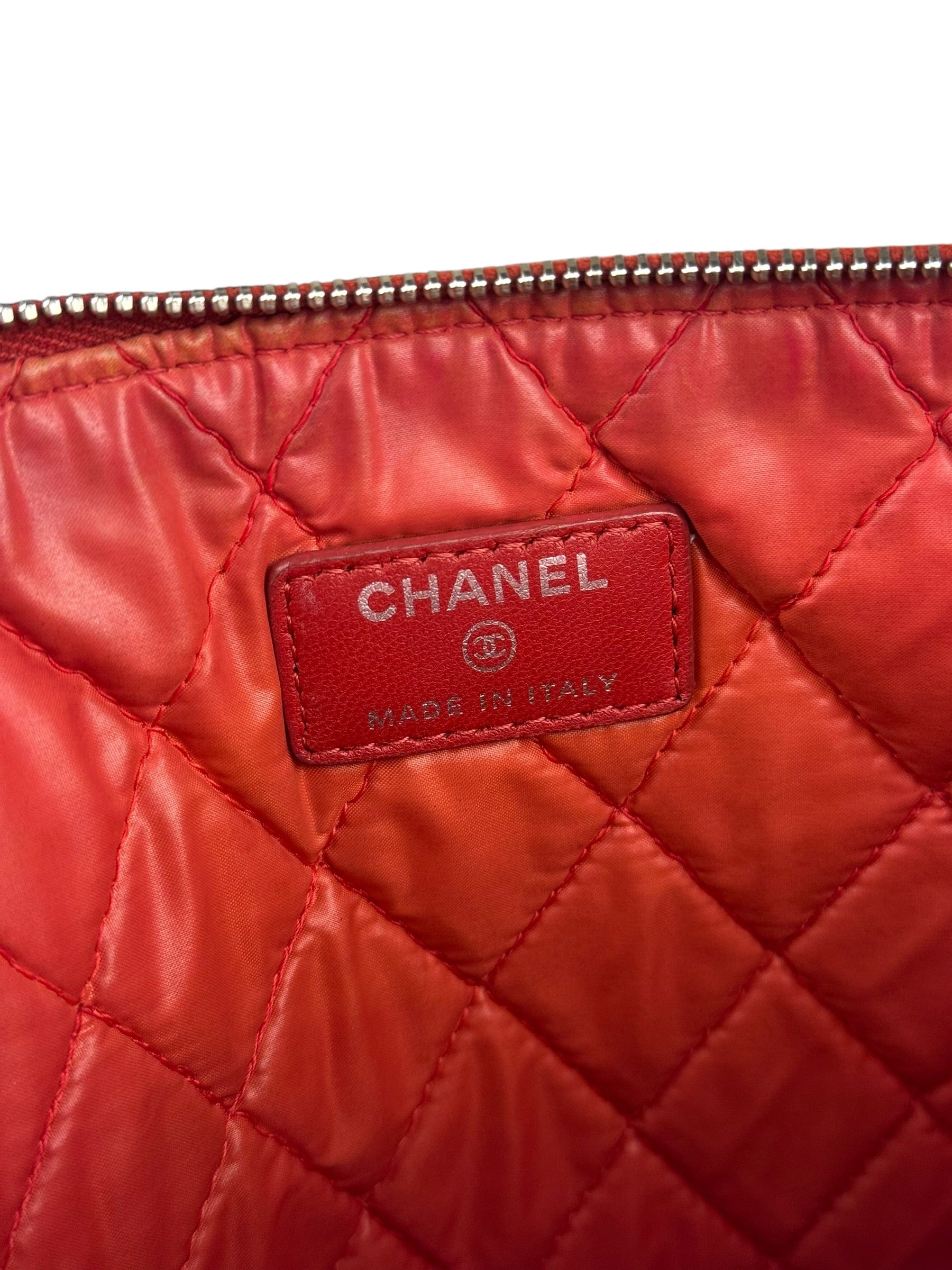 Chanel Vintage Red Leather Classics O-Case Clutch 1992