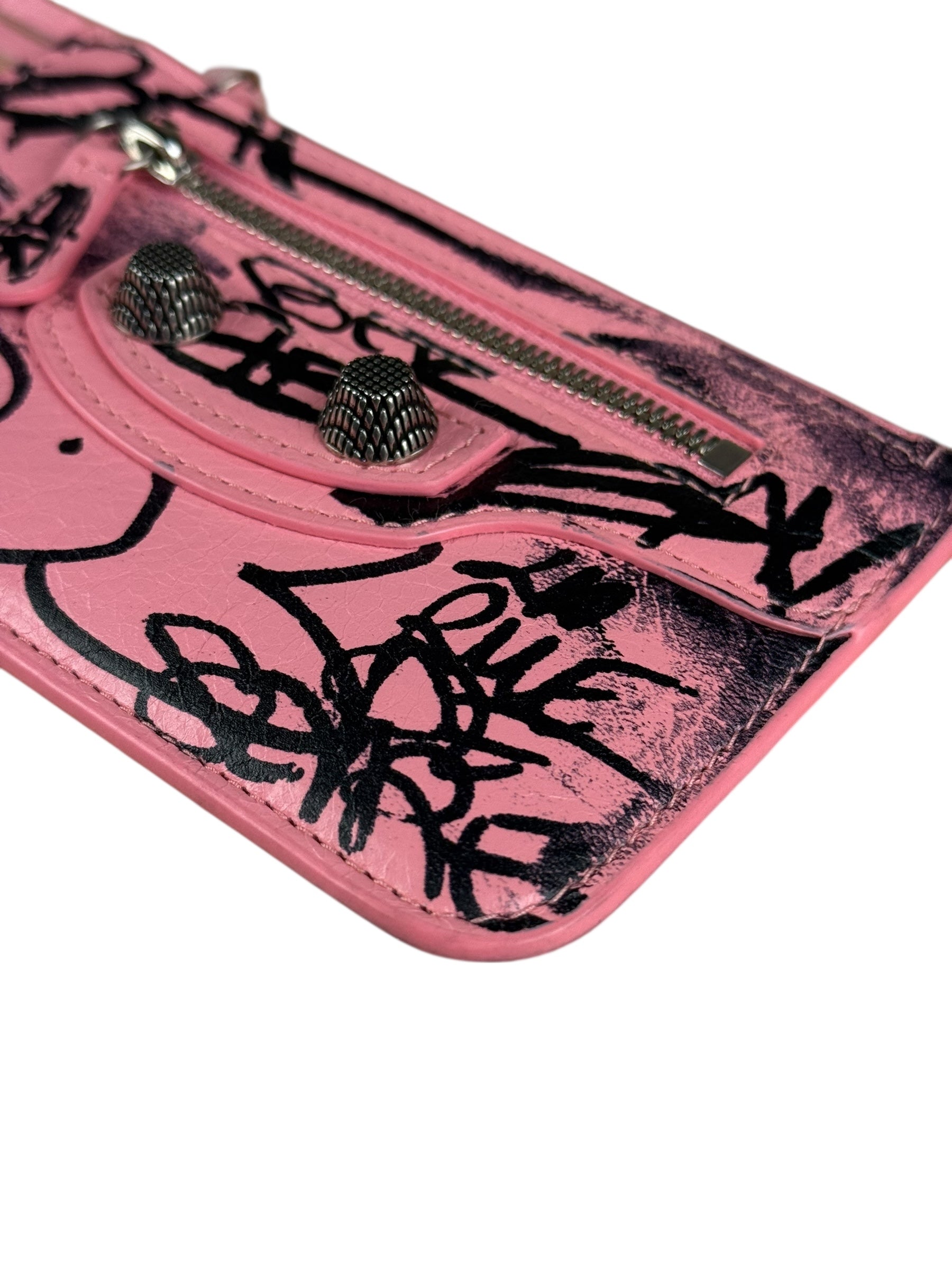 Balenciaga Pink Grafitti Le City Zip Wallet