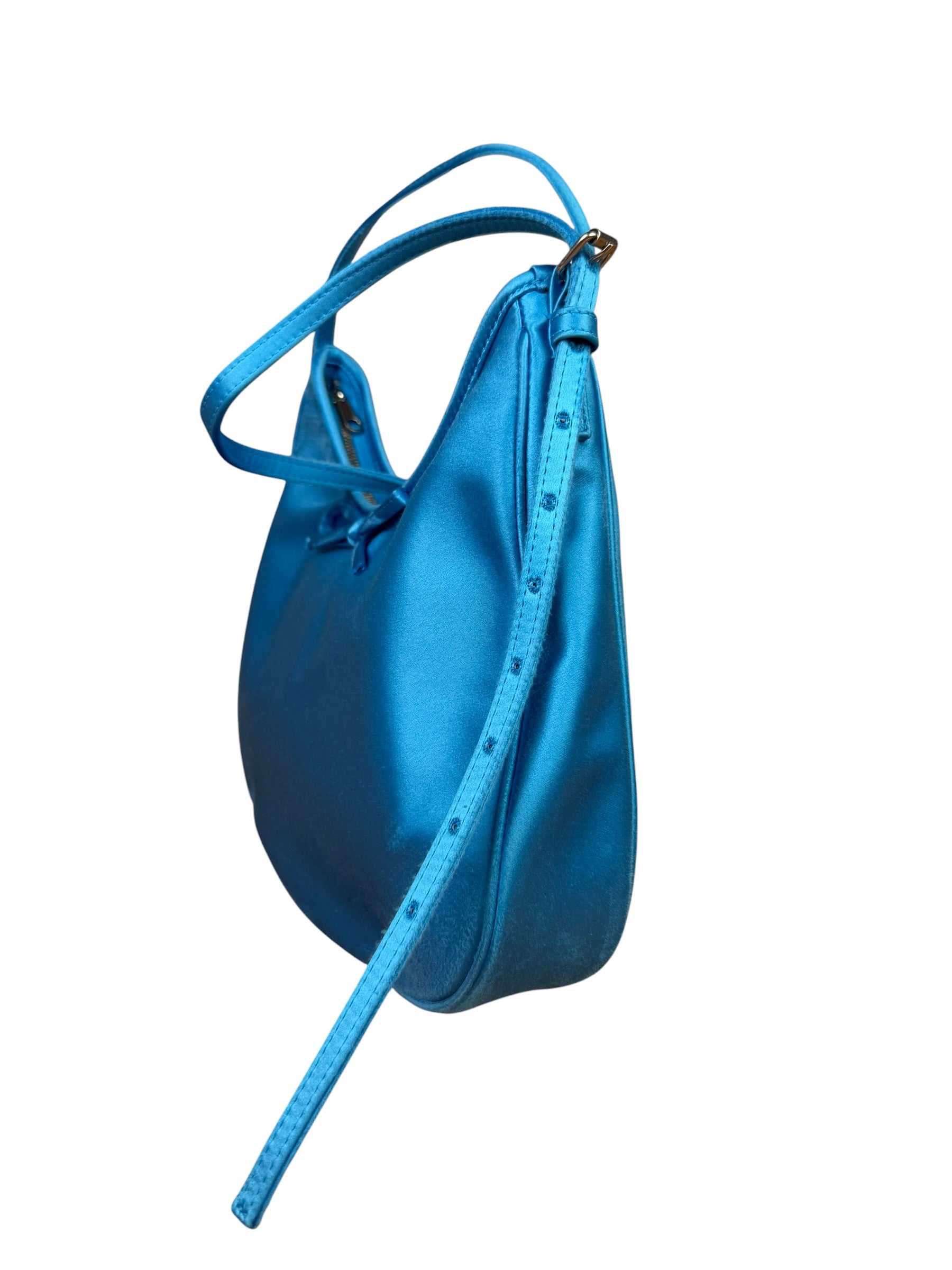 Balenciaga Blue Satin/Leather Trim Leopolda Small Hobo Bag