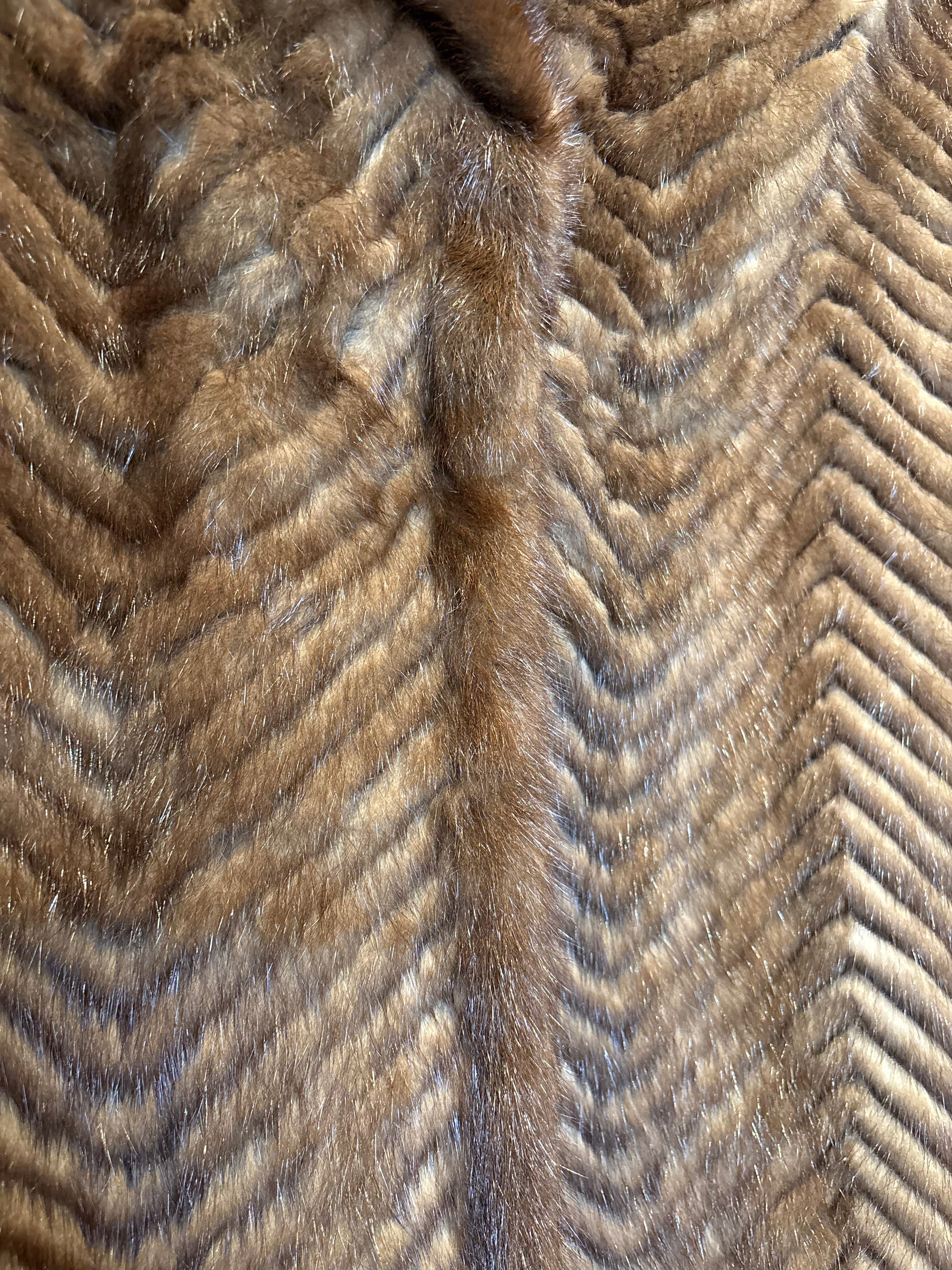 Fur Flash Vintage Chevron Brown Fur Coat