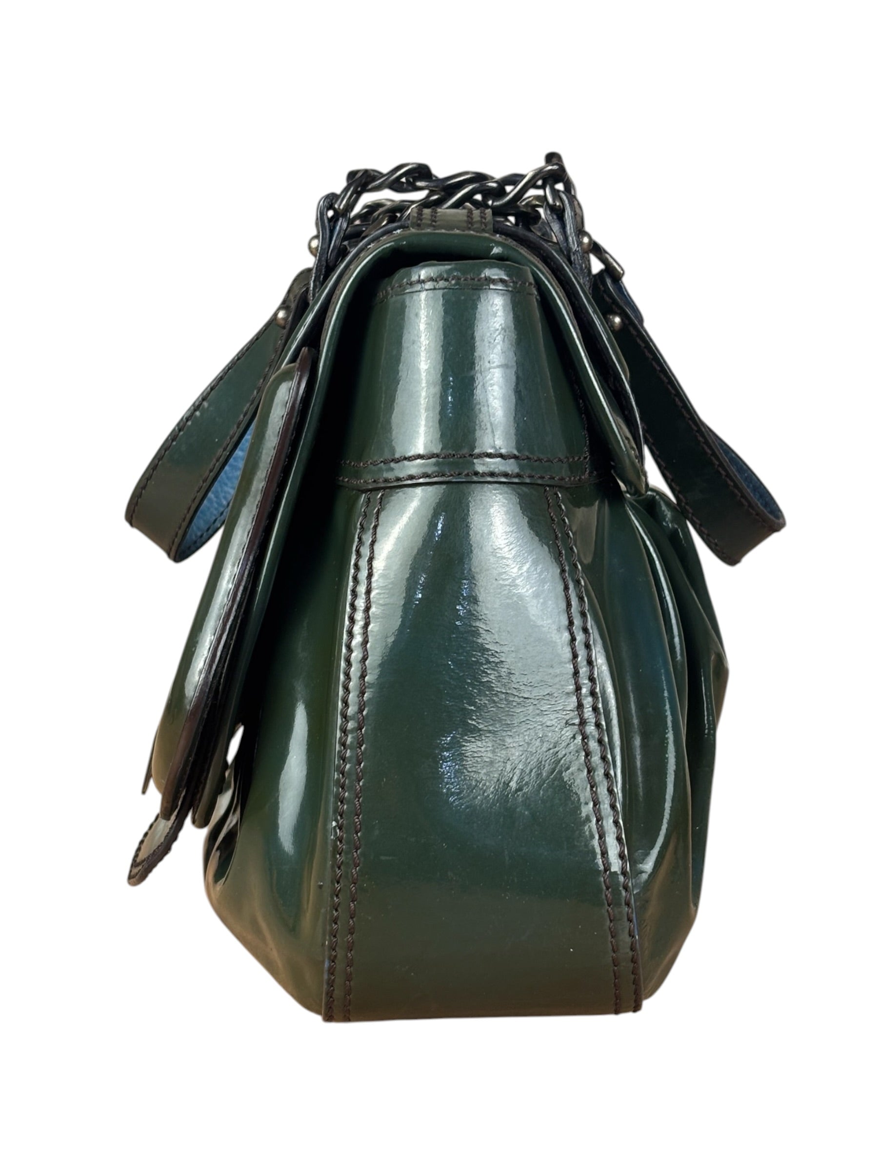 Fendi Vintage Green Patent Leather B Handbag