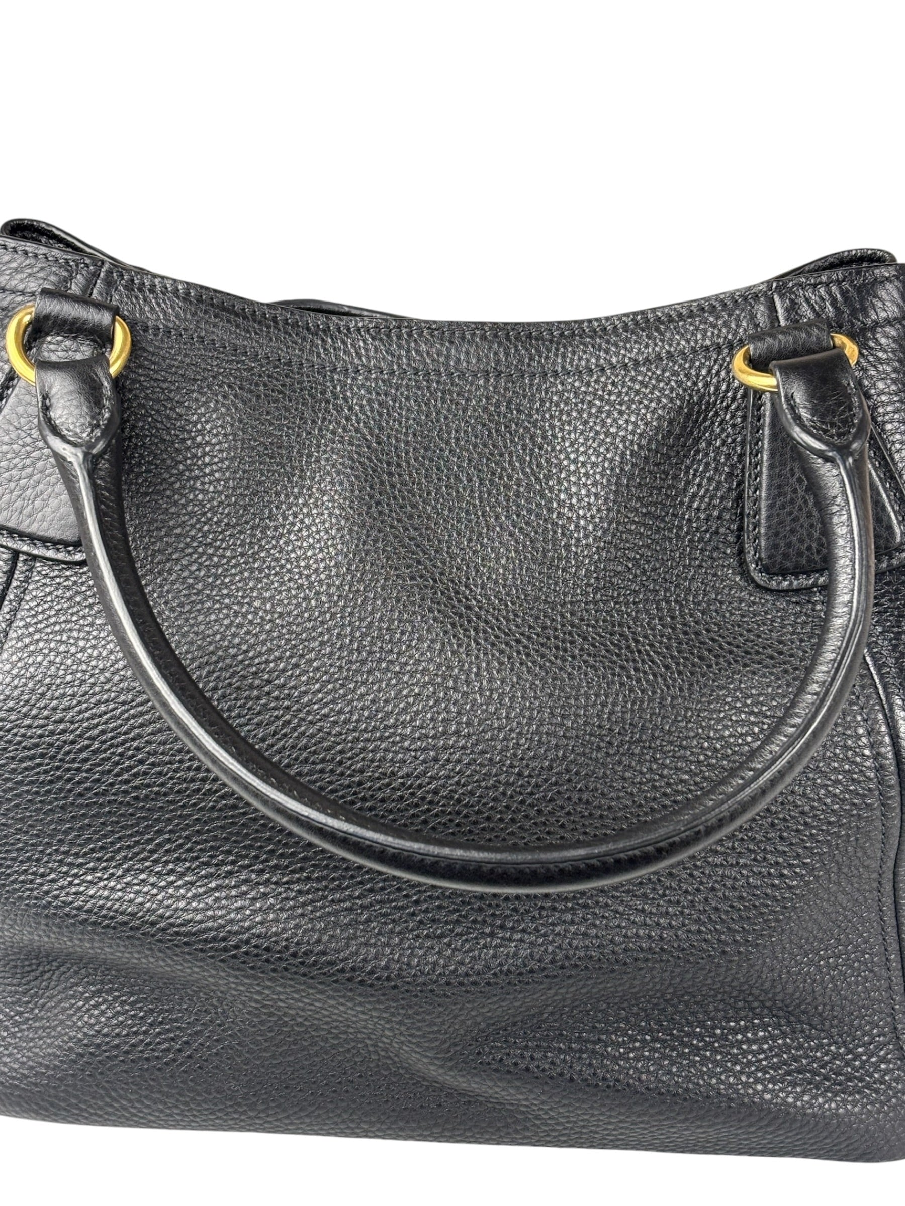 Prada Black Leather Vitello Daino 2Way Handbag