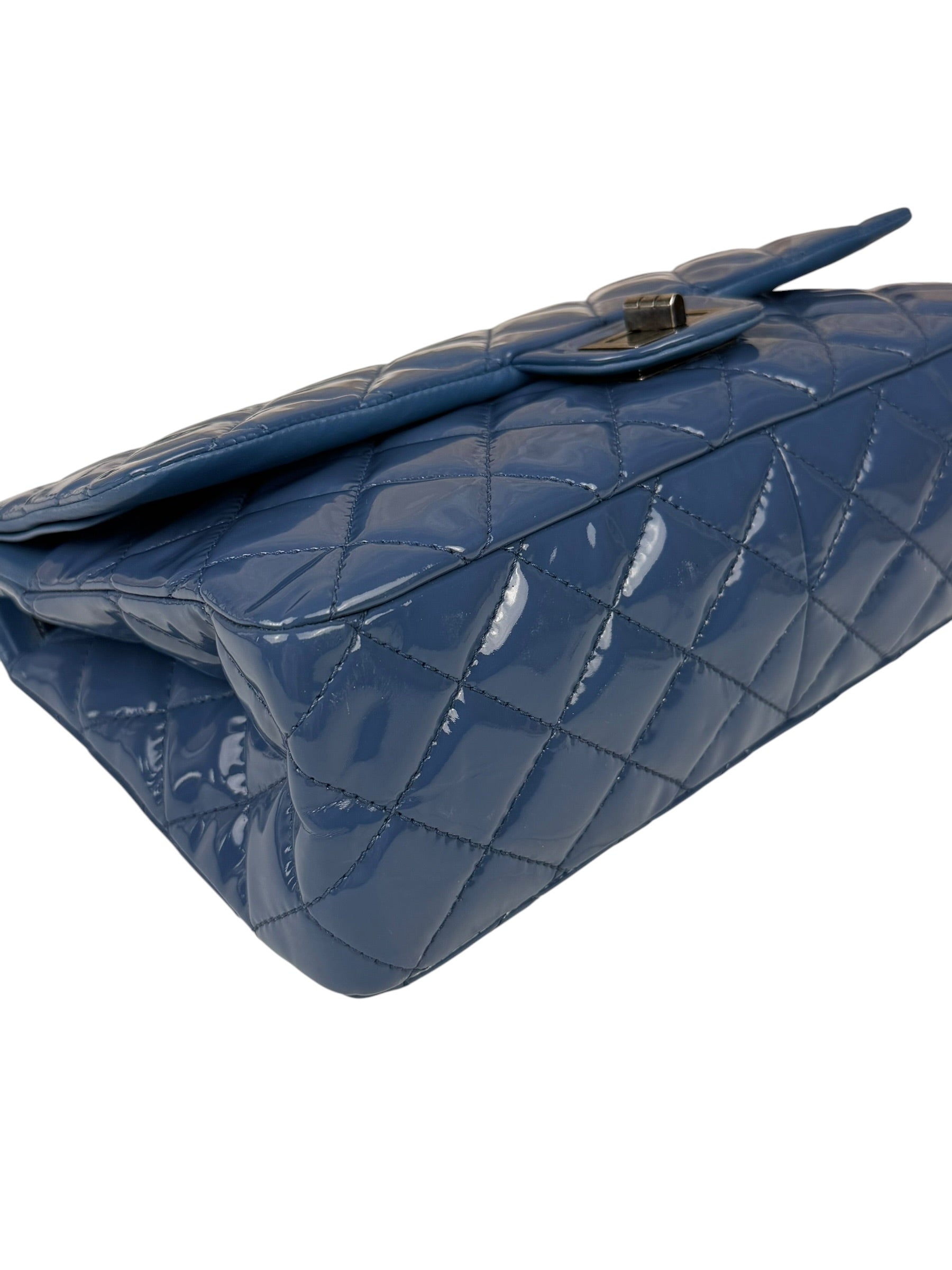 Chanel Blue Patent Quilted Jumbo Classic 2.55 Double Flap Bag 2011