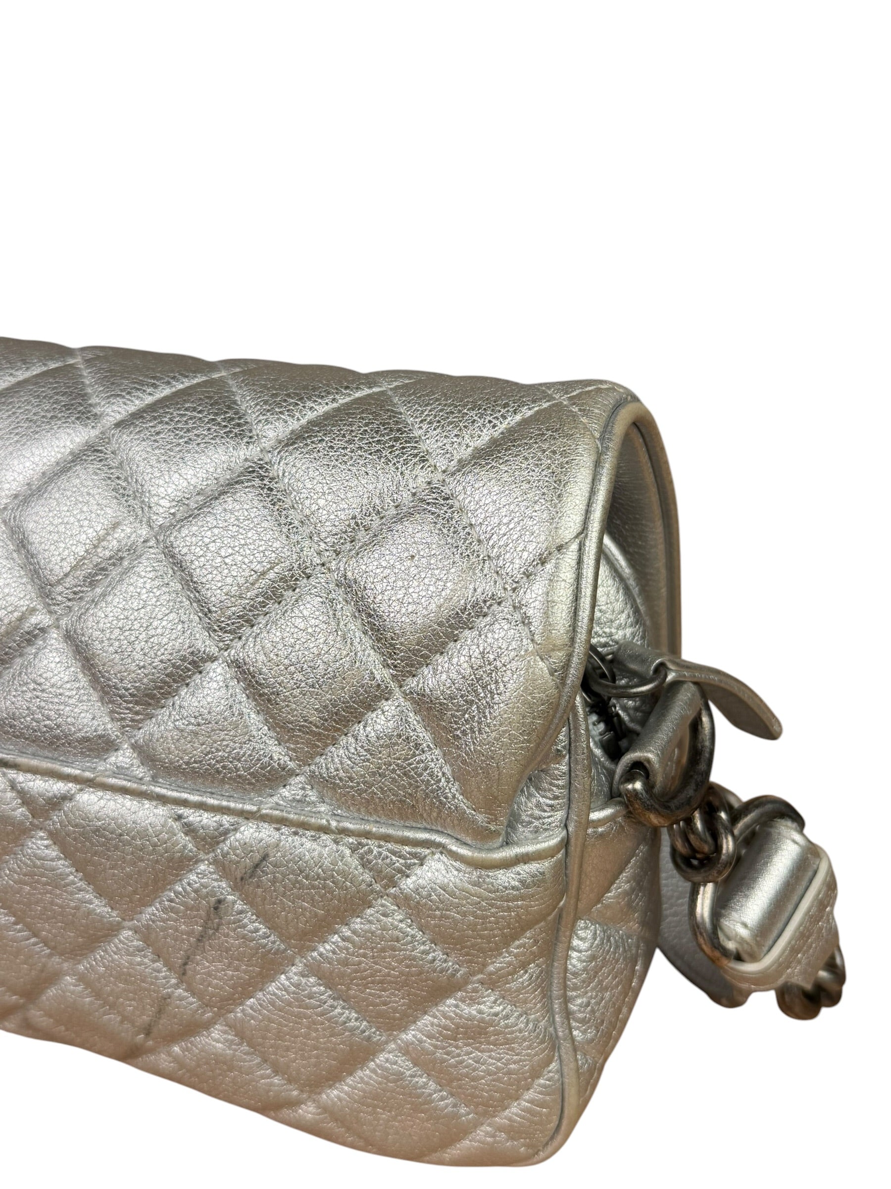 Chanel CC Silver Metallic Quilted Flap Shoulder Bag 2017